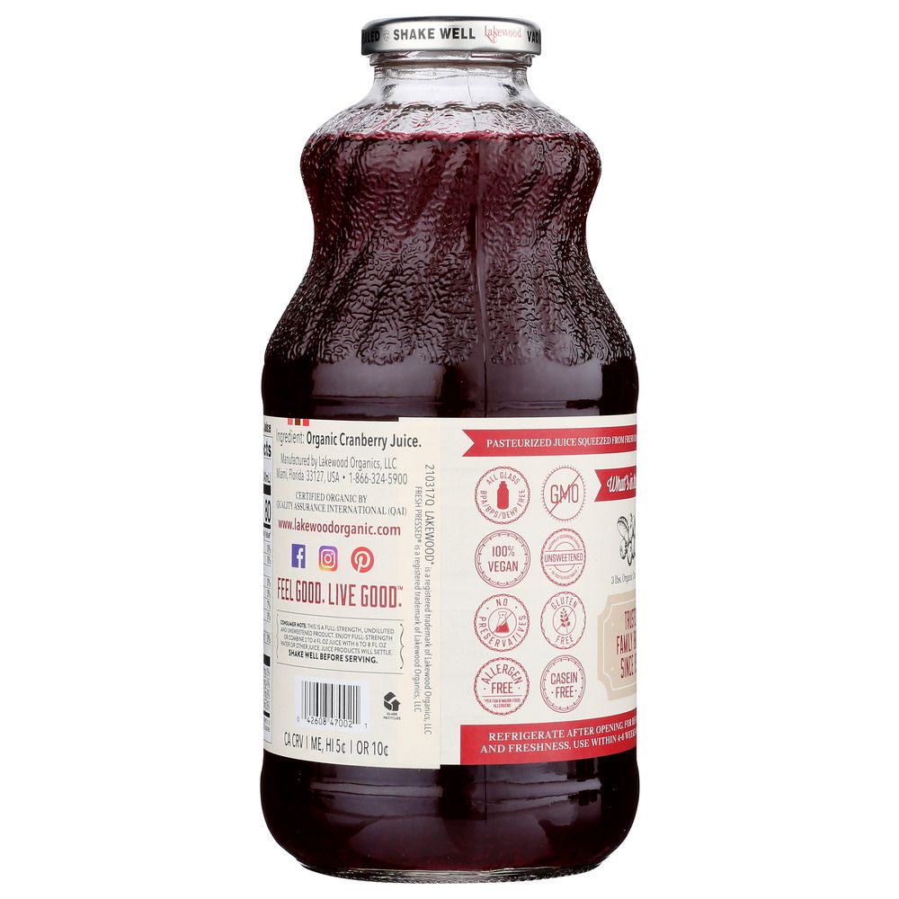 LAKEWOOD ORGANIC: Pure Cranberry Juice, 32 oz