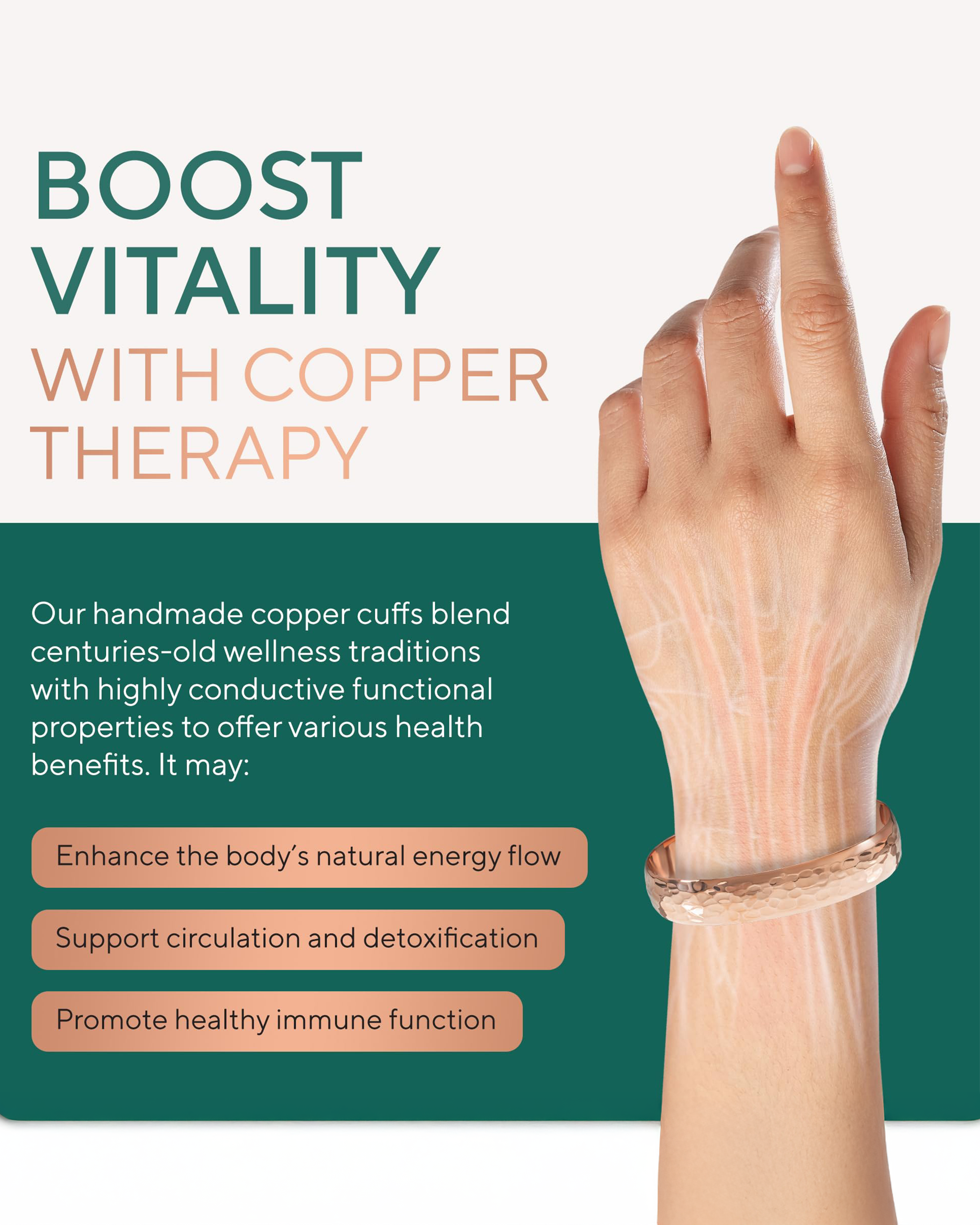 Pure Copper Cuff Bracelet – Hammered