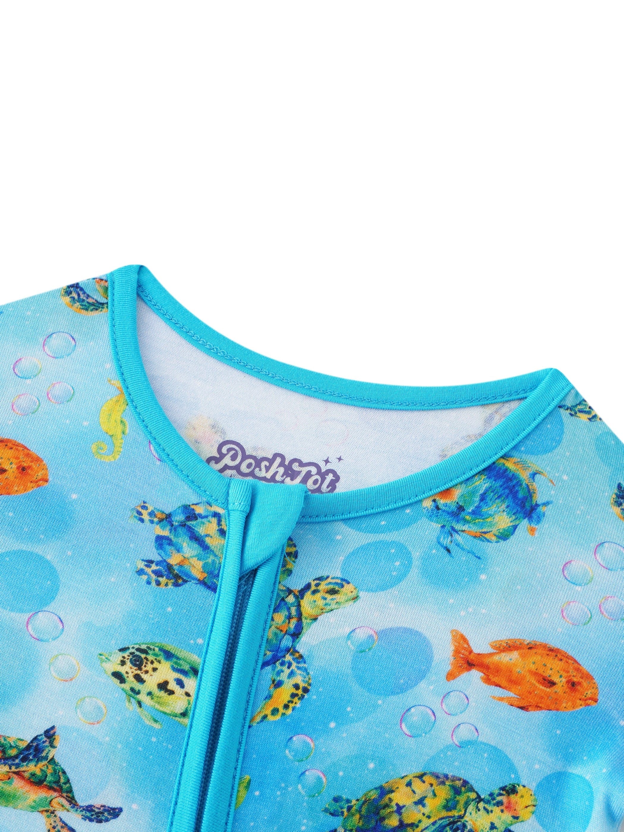 Posh TOT Sea Turtle Bamboo Baby Convertible Zippy Romper