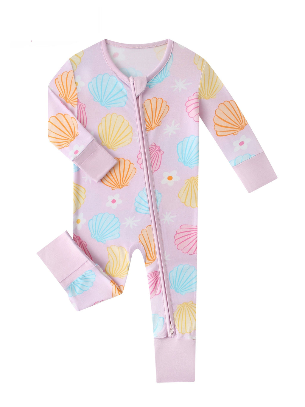 Posh TOT Pastel Seashell Bamboo Baby Convertible Zippy Romper