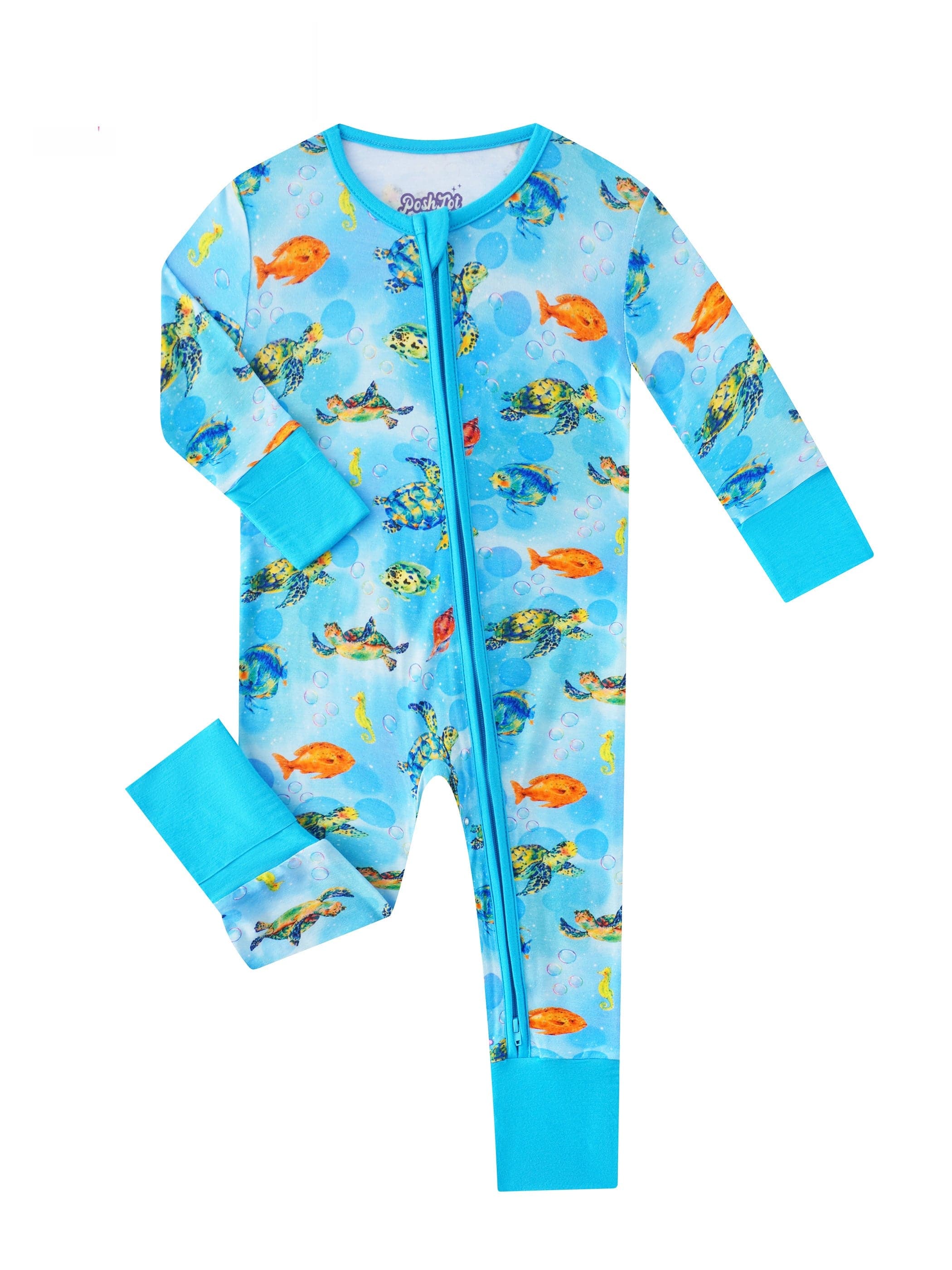 Posh TOT Sea Turtle Bamboo Baby Convertible Zippy Romper