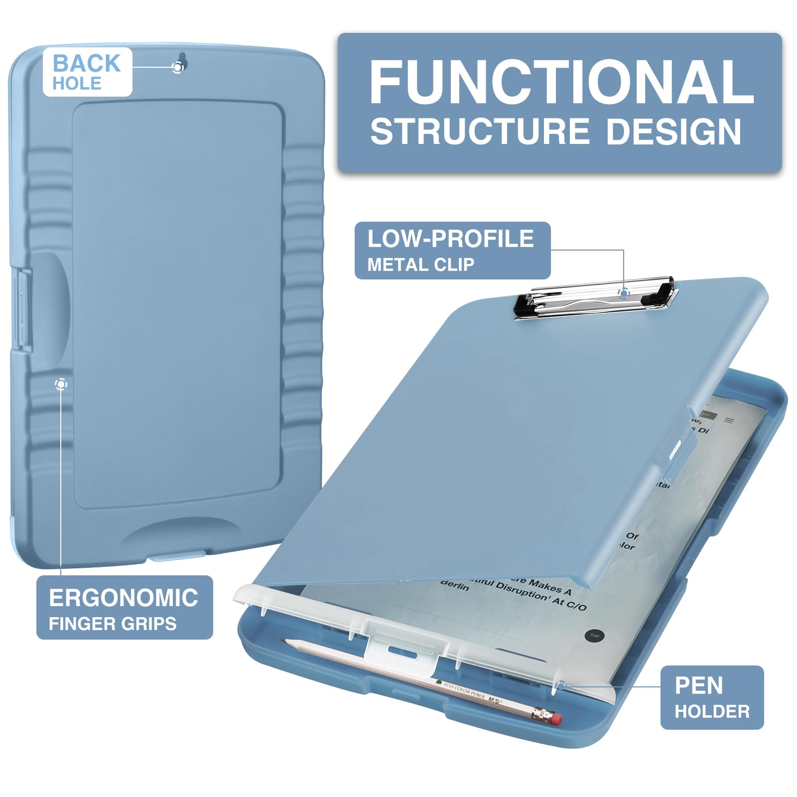 Sooez Clipboard with Storage, Clip Board 8.5 x 11 with Pen Holder, Plastic Organization Case Box for Letter Legal A4 Size Paper, Low Profile Clip, Nurses Teachers Must Haves, School & Office Supplies