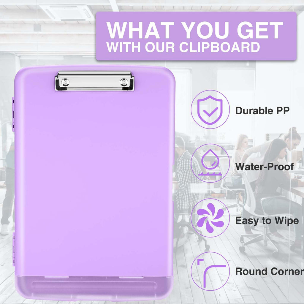 Sooez Clipboard with Storage, Clip Board 8.5 x 11 with Pen Holder, Plastic Organization Case Box for Letter Legal A4 Size Paper, Low Profile Clip, Nurses Teachers Must Haves, School & Office Supplies