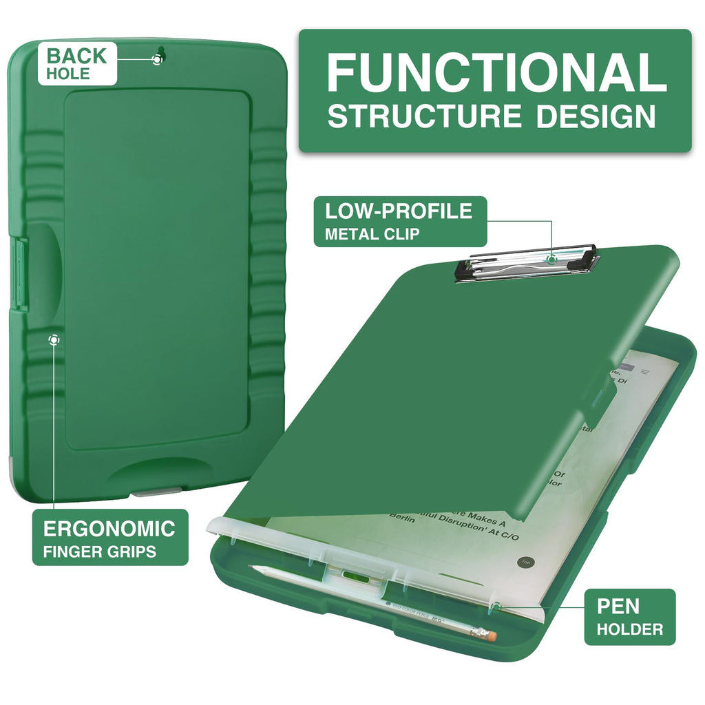Sooez Clipboard with Storage, Clip Board 8.5 x 11 with Pen Holder, Plastic Organization Case Box for Letter Legal A4 Size Paper, Low Profile Clip, Nurses Teachers Must Haves, School & Office Supplies