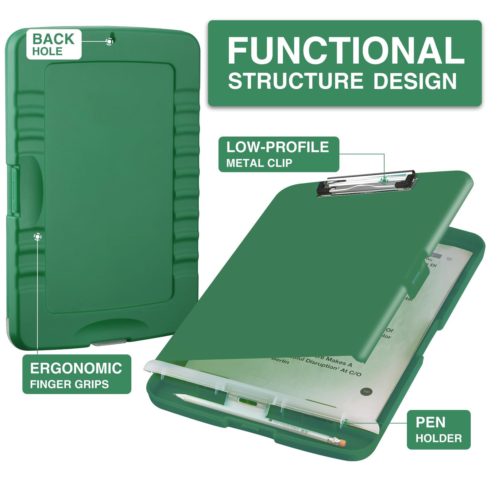 Sooez Clipboard with Storage, Clip Board 8.5 x 11 with Pen Holder, Plastic Organization Case Box for Letter Legal A4 Size Paper, Low Profile Clip, Nurses Teachers Must Haves, School & Office Supplies