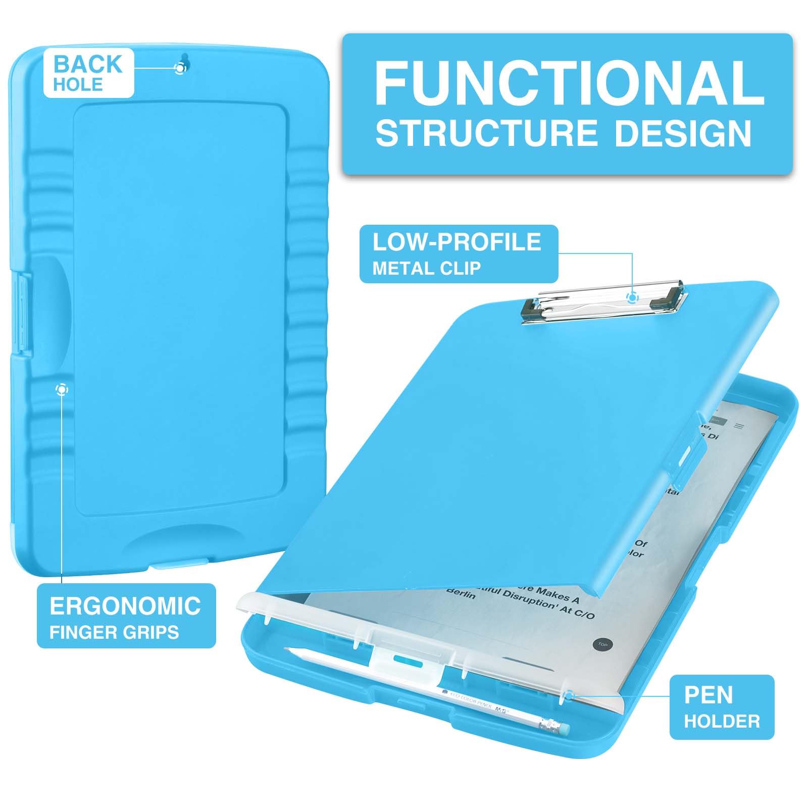 Sooez Clipboard with Storage, Clip Board 8.5 x 11 with Pen Holder, Plastic Organization Case Box for Letter Legal A4 Size Paper, Low Profile Clip, Nurses Teachers Must Haves, School & Office Supplies