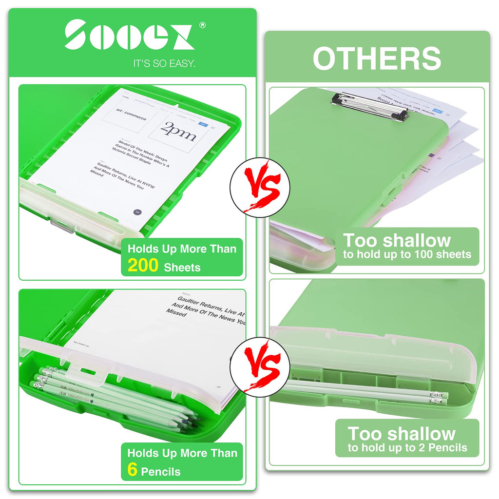 Sooez Clipboard with Storage, Clip Board 8.5 x 11 with Pen Holder, Plastic Organization Case Box for Letter Legal A4 Size Paper, Low Profile Clip, Nurses Teachers Must Haves, School & Office Supplies