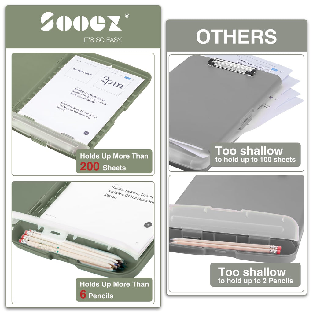 Sooez Clipboard with Storage, Clip Board 8.5 x 11 with Pen Holder, Plastic Organization Case Box for Letter Legal A4 Size Paper, Low Profile Clip, Nurses Teachers Must Haves, School & Office Supplies