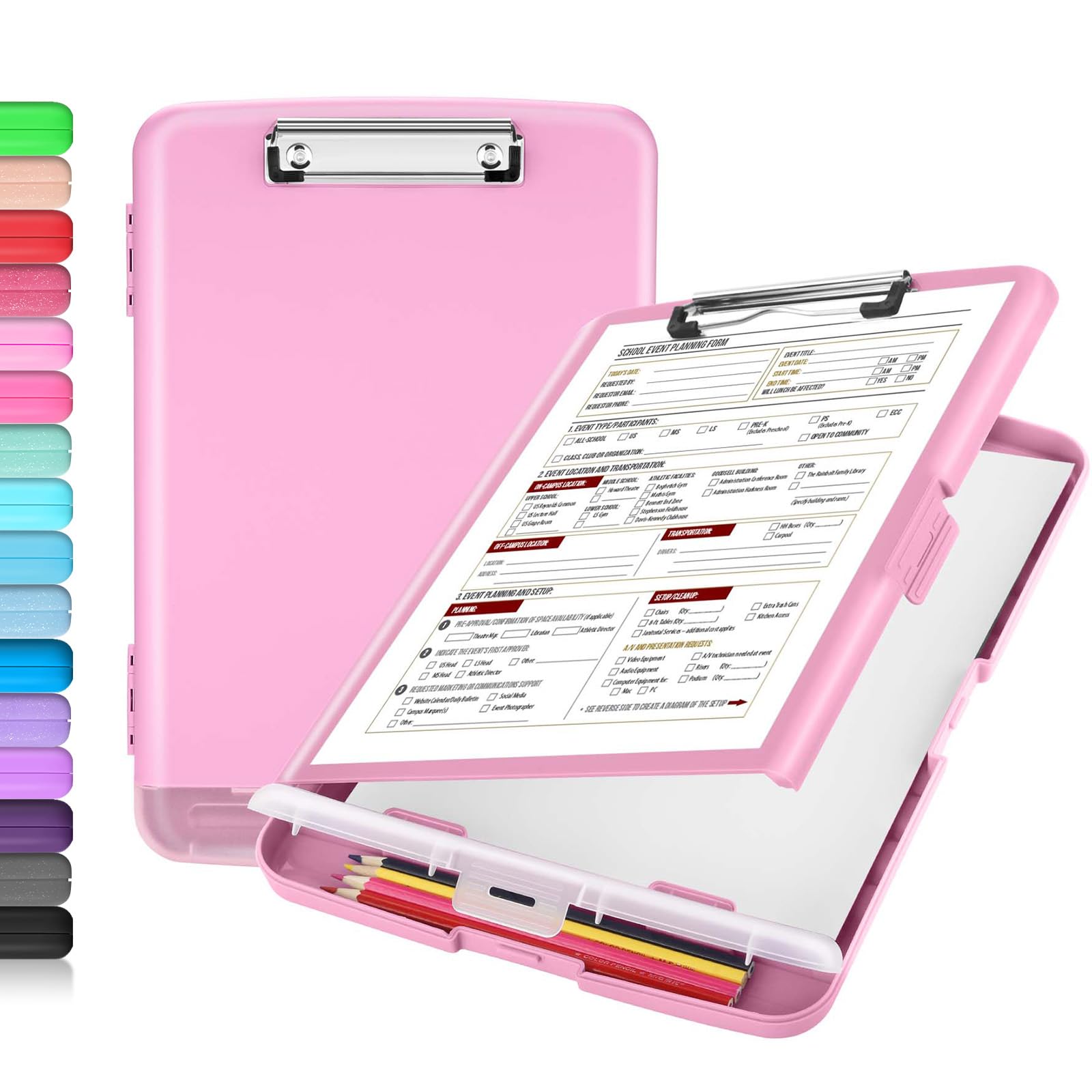 Sooez Clipboard with Storage, Clip Board 8.5 x 11 with Pen Holder, Plastic Organization Case Box for Letter Legal A4 Size Paper, Low Profile Clip, Nurses Teachers Must Haves, School & Office Supplies