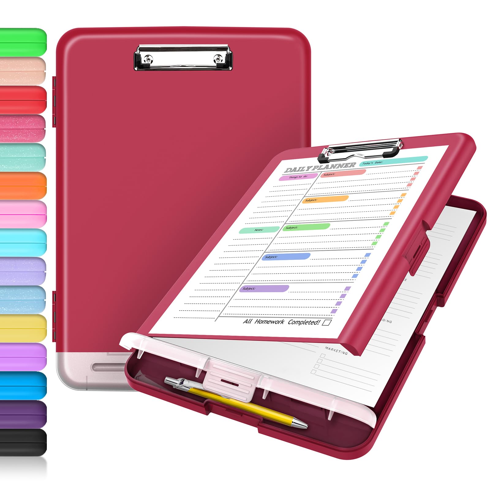 Sooez Clipboard with Storage, Clip Board 8.5 x 11 with Pen Holder, Plastic Organization Case Box for Letter Legal A4 Size Paper, Low Profile Clip, Nurses Teachers Must Haves, School & Office Supplies