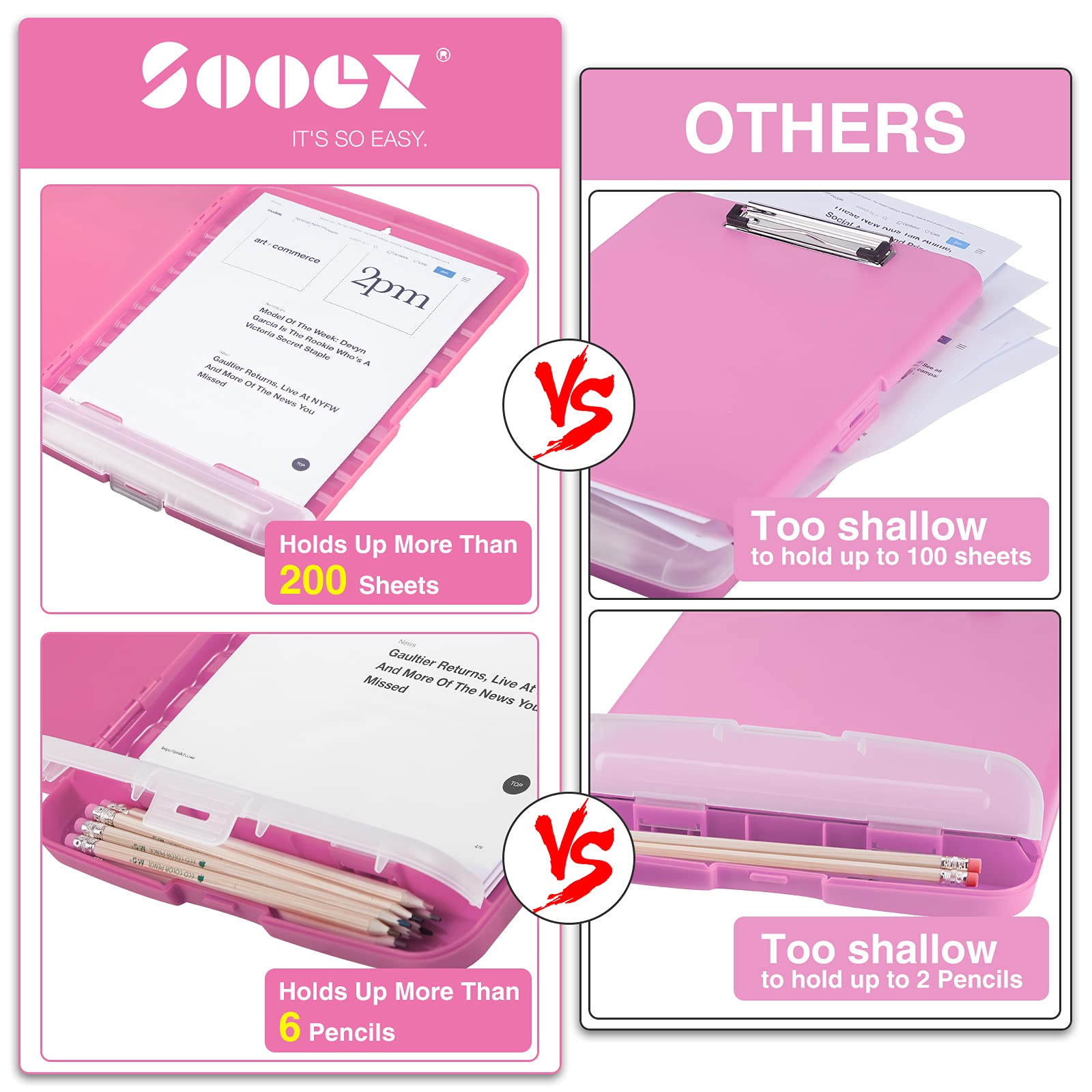 Sooez Clipboard with Storage, Clip Board 8.5 x 11 with Pen Holder, Plastic Organization Case Box for Letter Legal A4 Size Paper, Low Profile Clip, Nurses Teachers Must Haves, School & Office Supplies