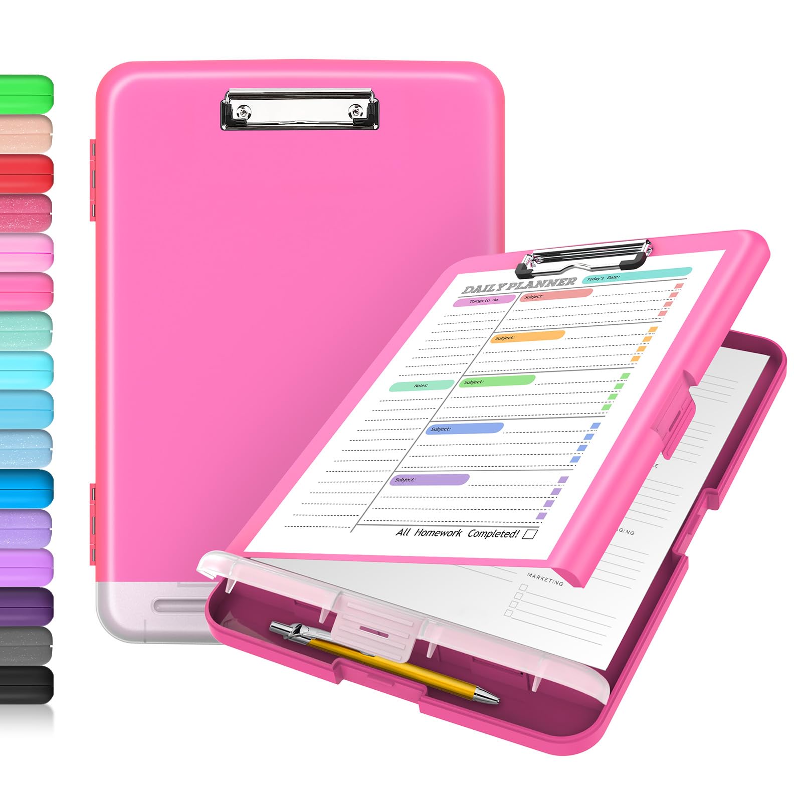 Sooez Clipboard with Storage, Clip Board 8.5 x 11 with Pen Holder, Plastic Organization Case Box for Letter Legal A4 Size Paper, Low Profile Clip, Nurses Teachers Must Haves, School & Office Supplies