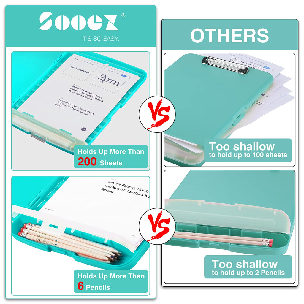 Sooez Clipboard with Storage, Clip Board 8.5 x 11 with Pen Holder, Plastic Organization Case Box for Letter Legal A4 Size Paper, Low Profile Clip, Nurses Teachers Must Haves, School & Office Supplies