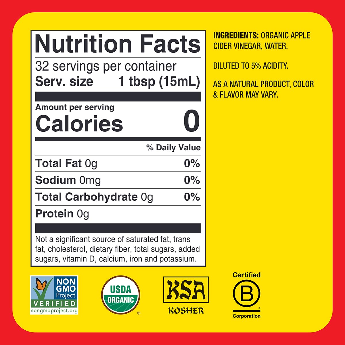 Bragg Organic Raw Apple Cider Vinegar with the Mother – 16 oz, 2-Pack