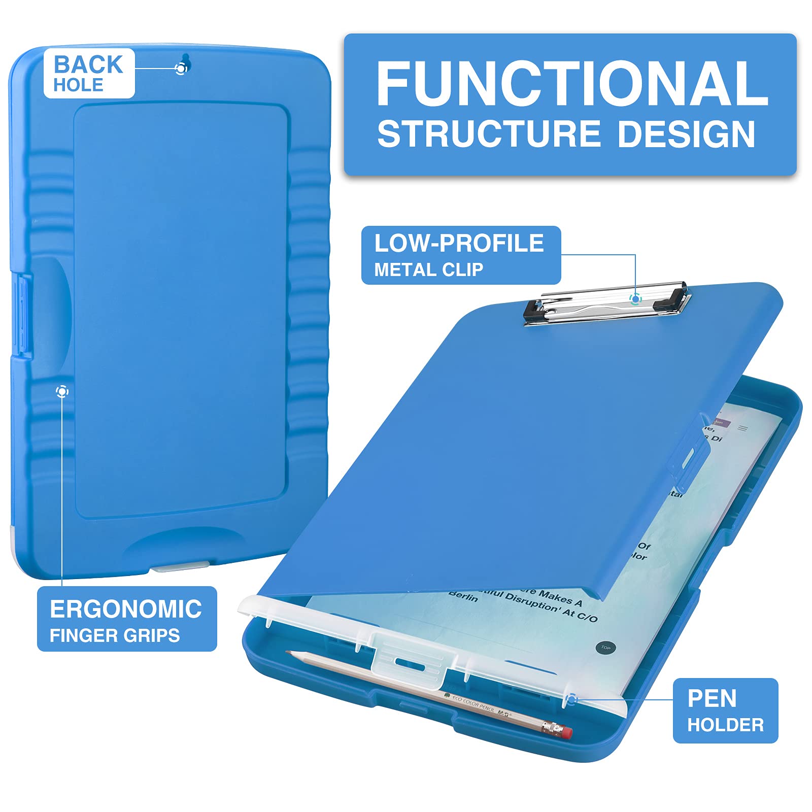 Sooez Clipboard with Storage, Clip Board 8.5 x 11 with Pen Holder, Plastic Organization Case Box for Letter Legal A4 Size Paper, Low Profile Clip, Nurses Teachers Must Haves, School & Office Supplies