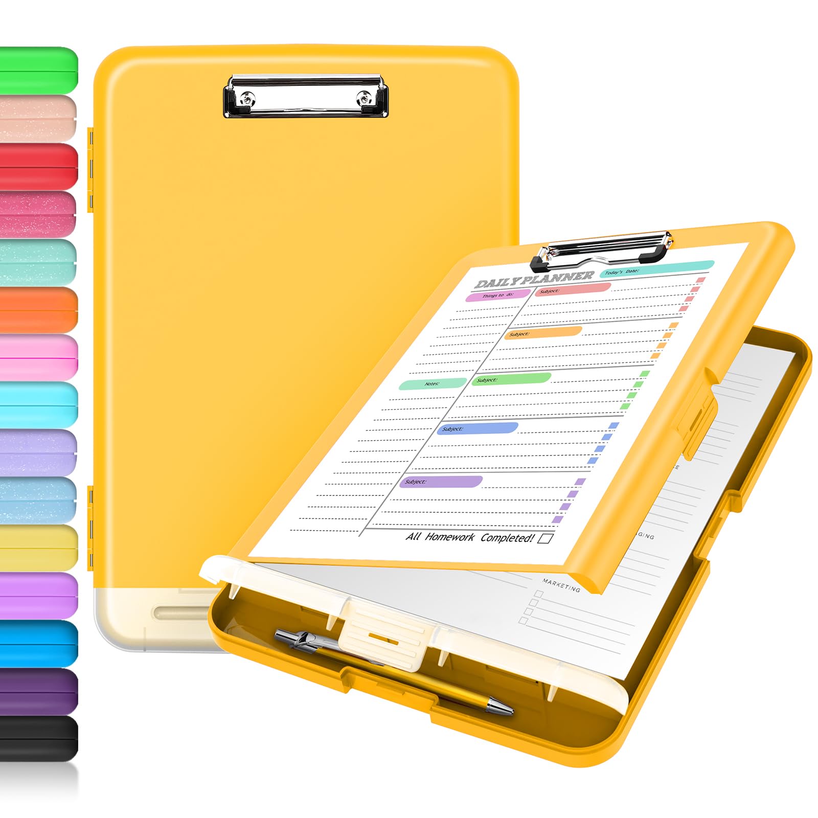 Sooez Clipboard with Storage, Clip Board 8.5 x 11 with Pen Holder, Plastic Organization Case Box for Letter Legal A4 Size Paper, Low Profile Clip, Nurses Teachers Must Haves, School & Office Supplies