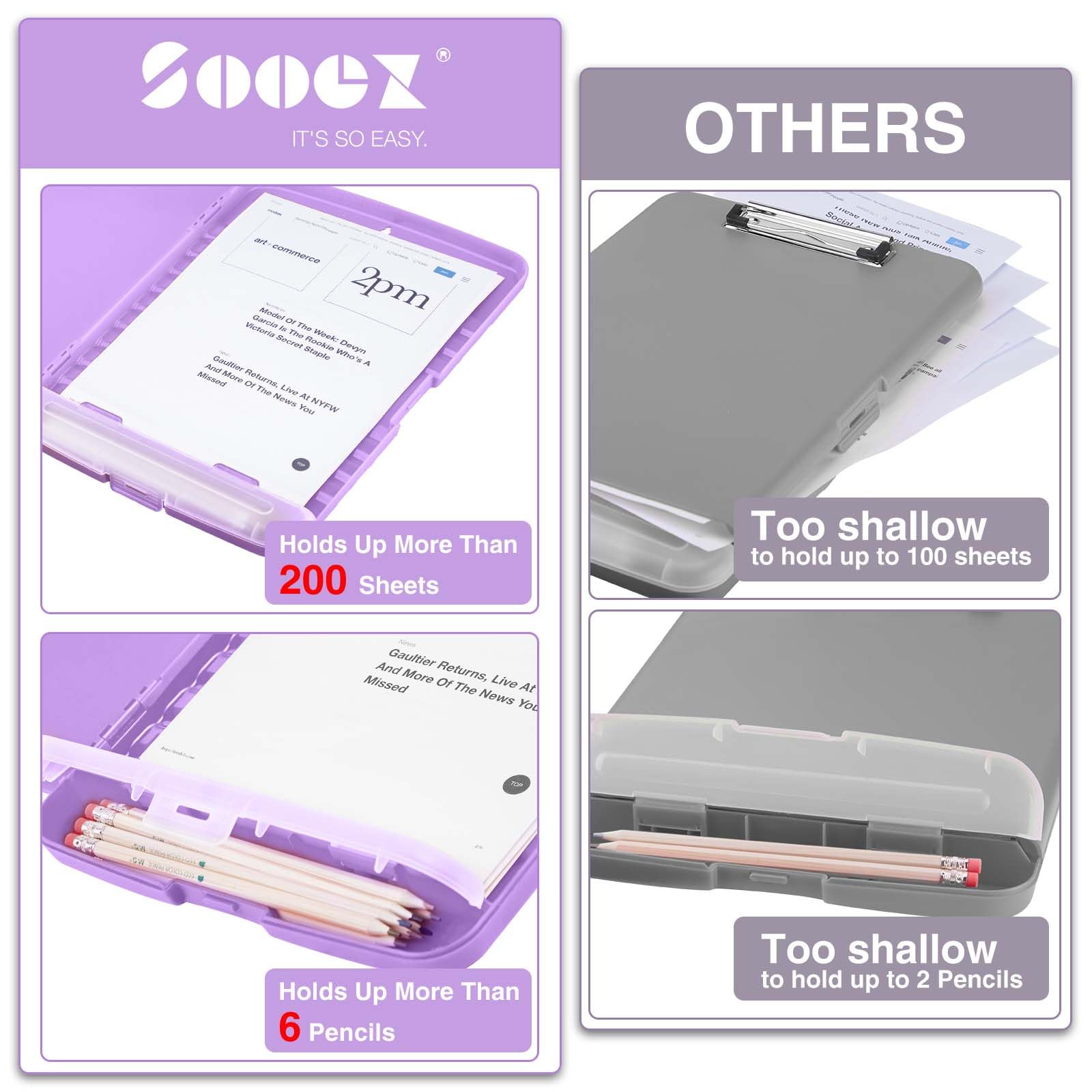 Sooez Clipboard with Storage, Clip Board 8.5 x 11 with Pen Holder, Plastic Organization Case Box for Letter Legal A4 Size Paper, Low Profile Clip, Nurses Teachers Must Haves, School & Office Supplies