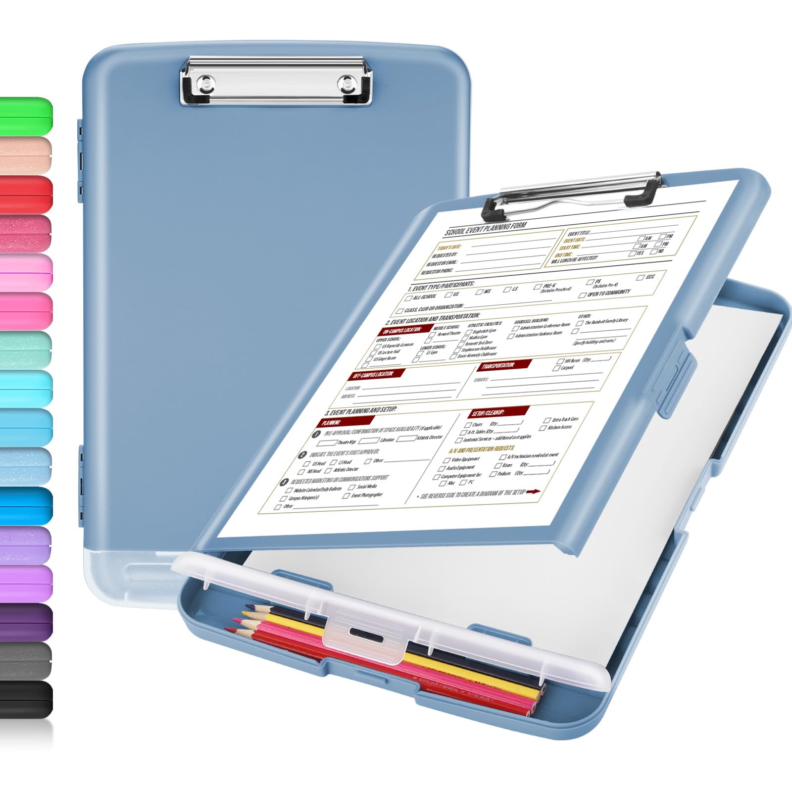 Sooez Clipboard with Storage, Clip Board 8.5 x 11 with Pen Holder, Plastic Organization Case Box for Letter Legal A4 Size Paper, Low Profile Clip, Nurses Teachers Must Haves, School & Office Supplies
