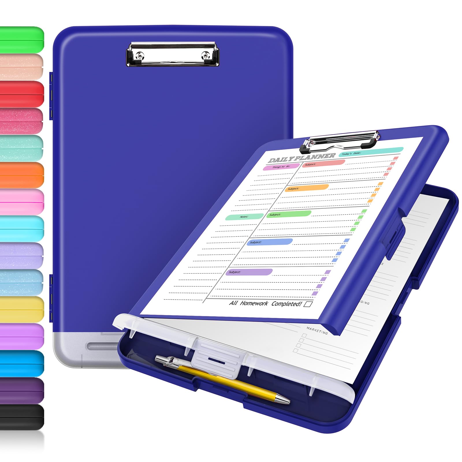 Sooez Clipboard with Storage, Clip Board 8.5 x 11 with Pen Holder, Plastic Organization Case Box for Letter Legal A4 Size Paper, Low Profile Clip, Nurses Teachers Must Haves, School & Office Supplies