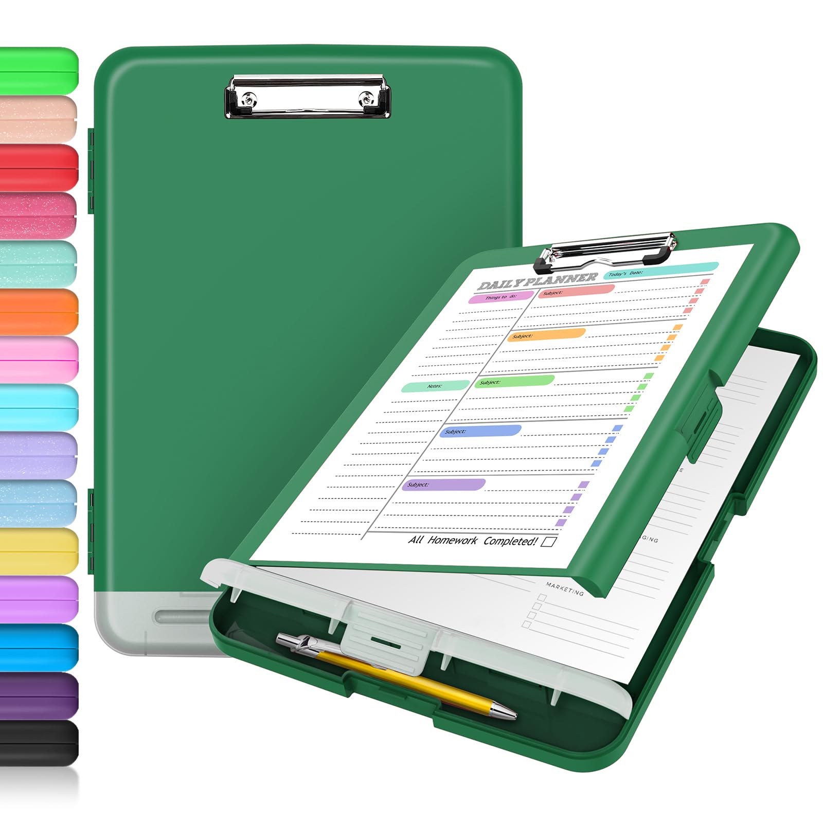 Sooez Clipboard with Storage, Clip Board 8.5 x 11 with Pen Holder, Plastic Organization Case Box for Letter Legal A4 Size Paper, Low Profile Clip, Nurses Teachers Must Haves, School & Office Supplies