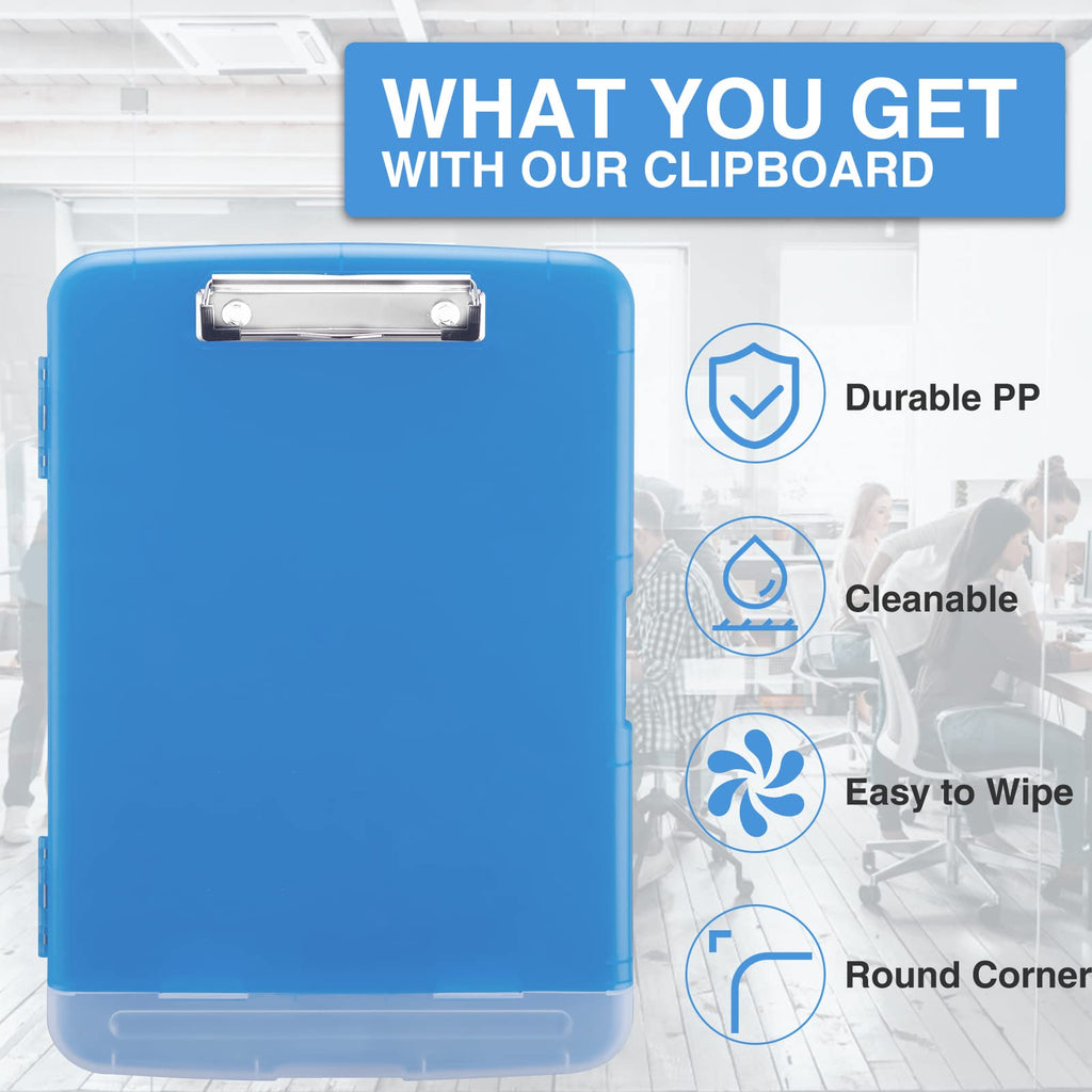 Sooez Clipboard with Storage, Clip Board 8.5 x 11 with Pen Holder, Plastic Organization Case Box for Letter Legal A4 Size Paper, Low Profile Clip, Nurses Teachers Must Haves, School & Office Supplies