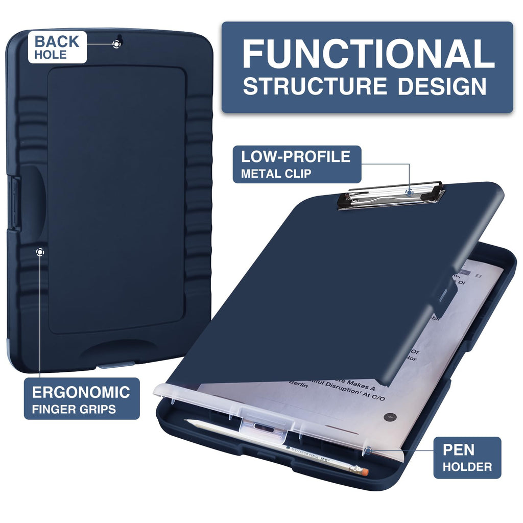 Sooez Clipboard with Storage, Clip Board 8.5 x 11 with Pen Holder, Plastic Organization Case Box for Letter Legal A4 Size Paper, Low Profile Clip, Nurses Teachers Must Haves, School & Office Supplies