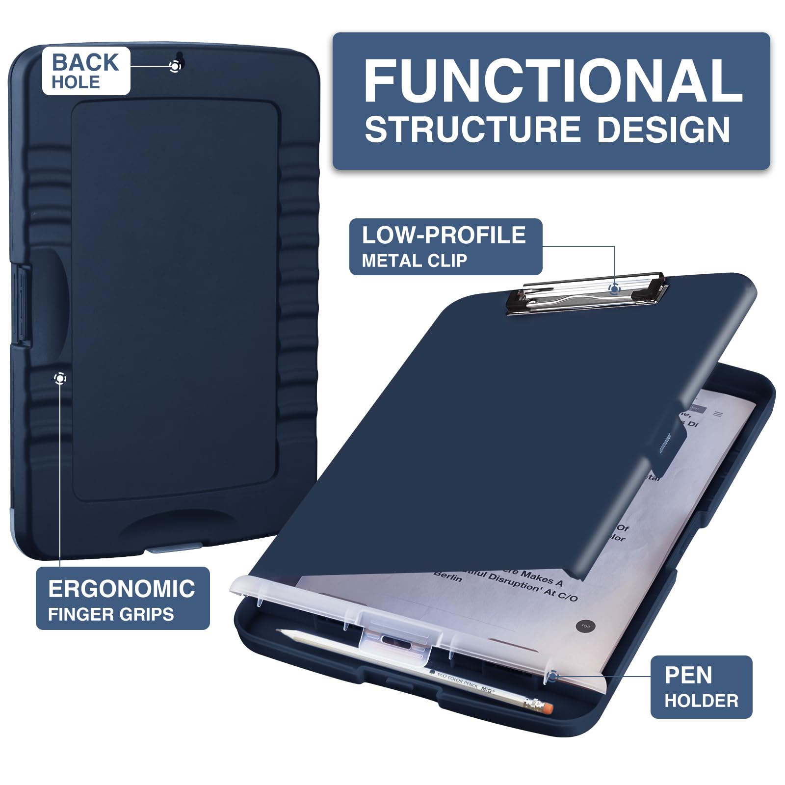 Sooez Clipboard with Storage, Clip Board 8.5 x 11 with Pen Holder, Plastic Organization Case Box for Letter Legal A4 Size Paper, Low Profile Clip, Nurses Teachers Must Haves, School & Office Supplies