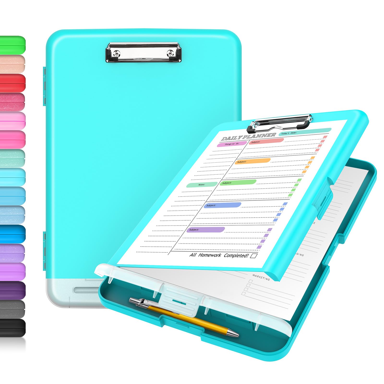 Sooez Clipboard with Storage, Clip Board 8.5 x 11 with Pen Holder, Plastic Organization Case Box for Letter Legal A4 Size Paper, Low Profile Clip, Nurses Teachers Must Haves, School & Office Supplies