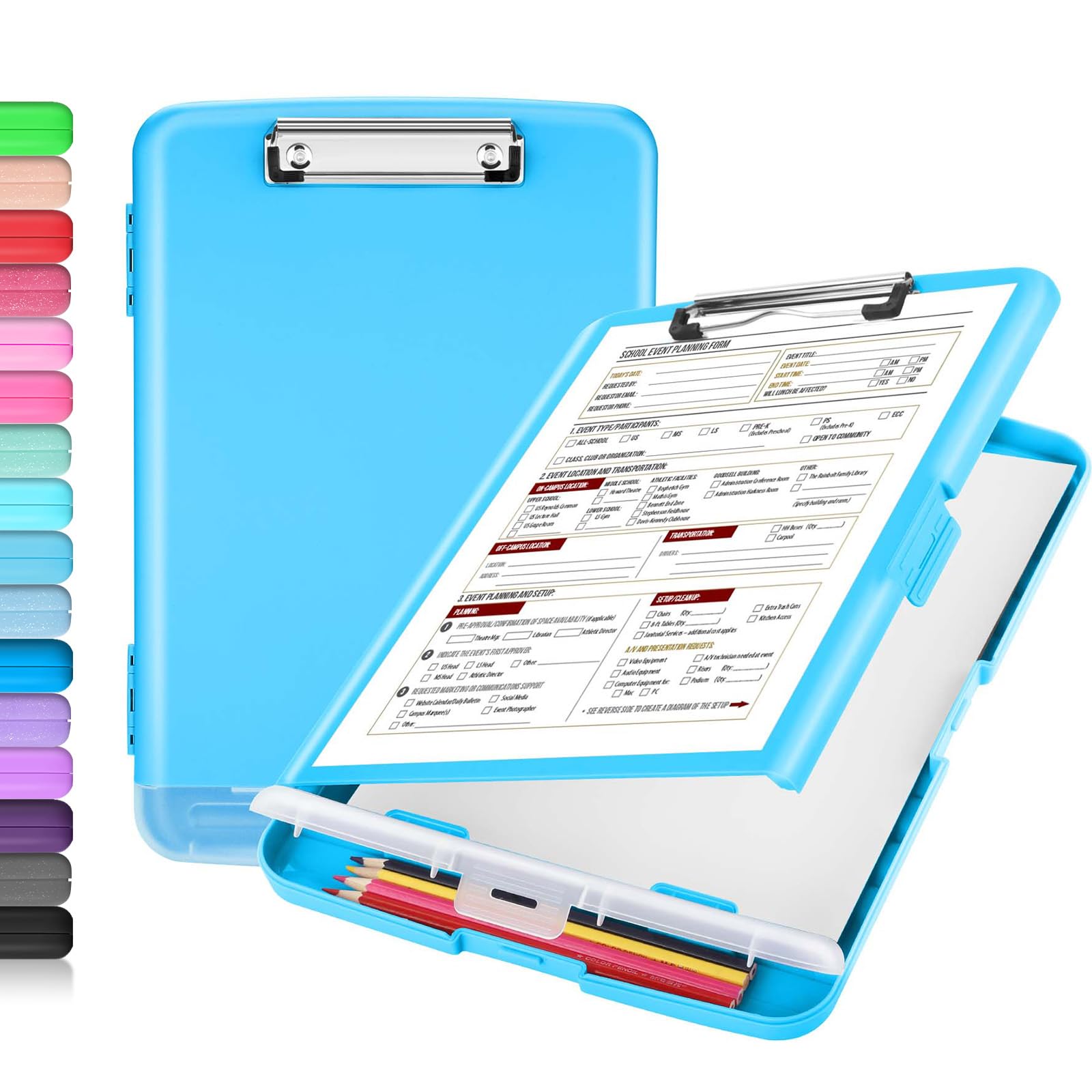 Sooez Clipboard with Storage, Clip Board 8.5 x 11 with Pen Holder, Plastic Organization Case Box for Letter Legal A4 Size Paper, Low Profile Clip, Nurses Teachers Must Haves, School & Office Supplies