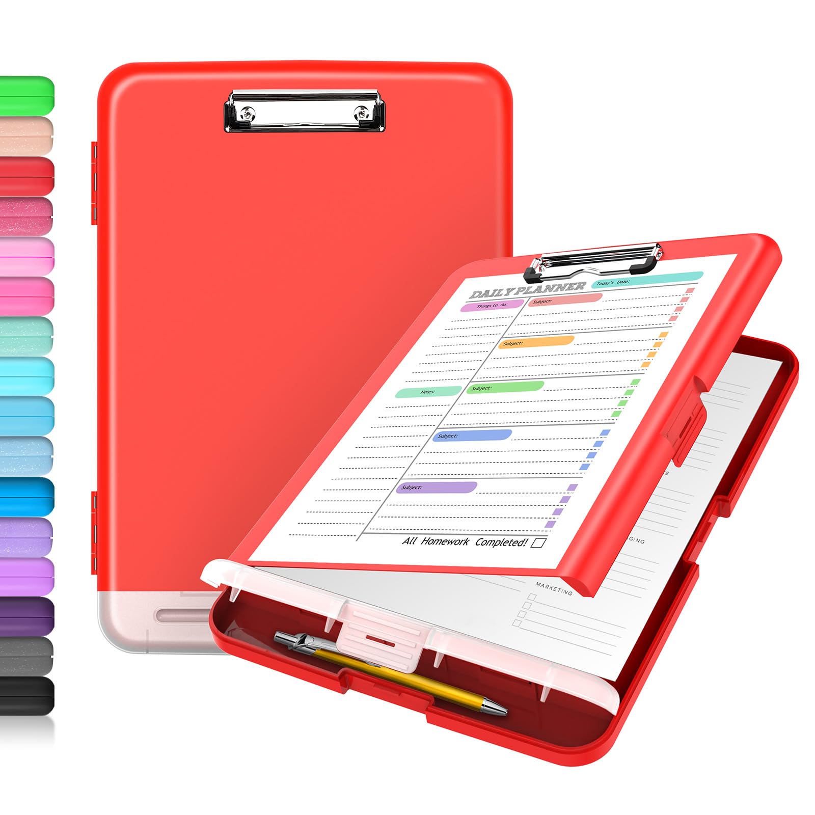 Sooez Clipboard with Storage, Clip Board 8.5 x 11 with Pen Holder, Plastic Organization Case Box for Letter Legal A4 Size Paper, Low Profile Clip, Nurses Teachers Must Haves, School & Office Supplies