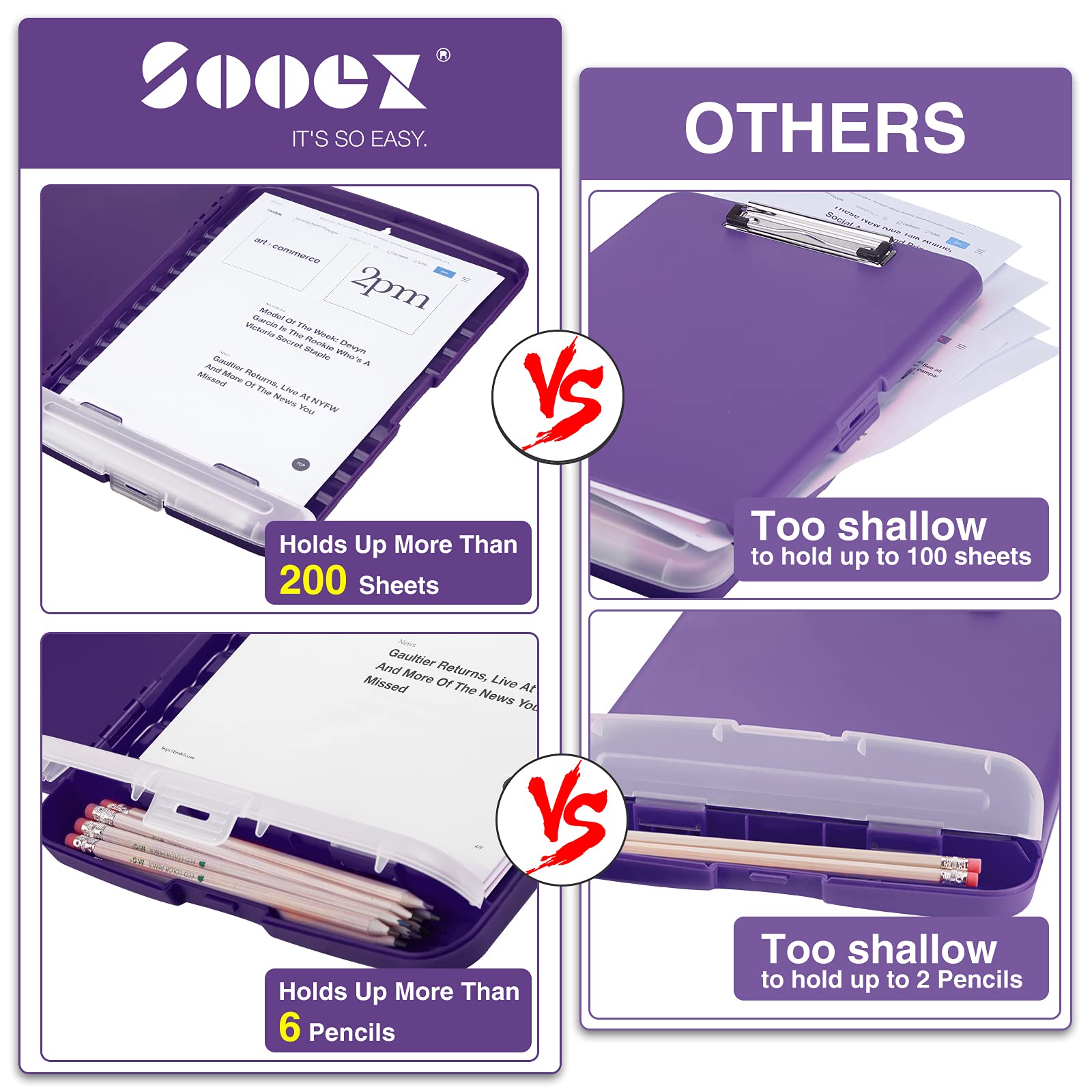 Sooez Clipboard with Storage, Clip Board 8.5 x 11 with Pen Holder, Plastic Organization Case Box for Letter Legal A4 Size Paper, Low Profile Clip, Nurses Teachers Must Haves, School & Office Supplies