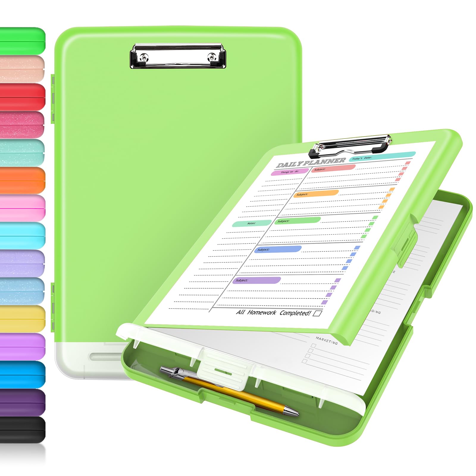 Sooez Clipboard with Storage, Clip Board 8.5 x 11 with Pen Holder, Plastic Organization Case Box for Letter Legal A4 Size Paper, Low Profile Clip, Nurses Teachers Must Haves, School & Office Supplies