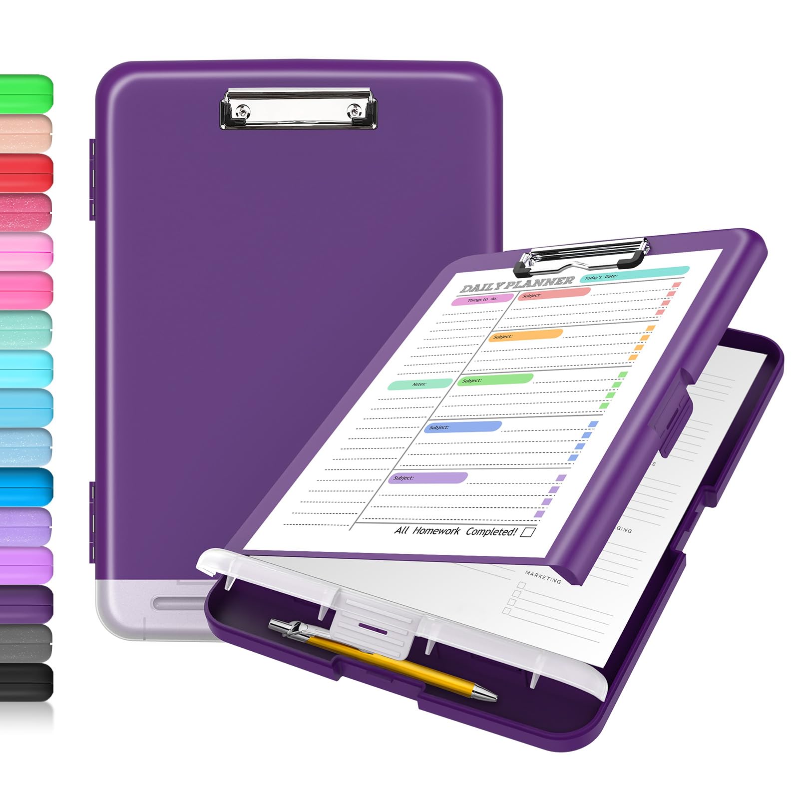 Sooez Clipboard with Storage, Clip Board 8.5 x 11 with Pen Holder, Plastic Organization Case Box for Letter Legal A4 Size Paper, Low Profile Clip, Nurses Teachers Must Haves, School & Office Supplies