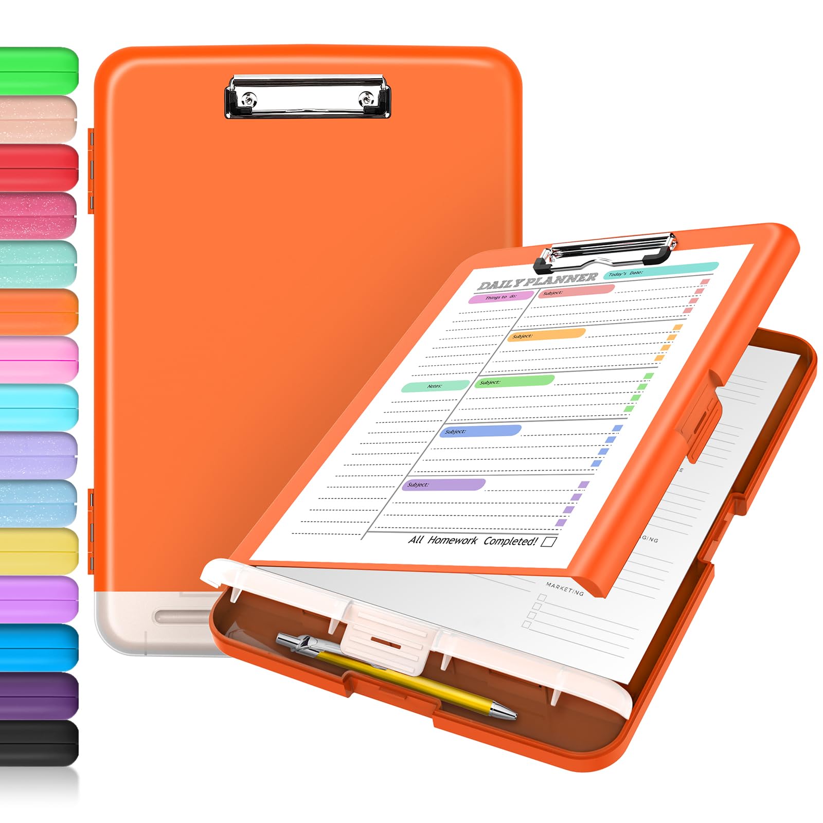 Sooez Clipboard with Storage, Clip Board 8.5 x 11 with Pen Holder, Plastic Organization Case Box for Letter Legal A4 Size Paper, Low Profile Clip, Nurses Teachers Must Haves, School & Office Supplies