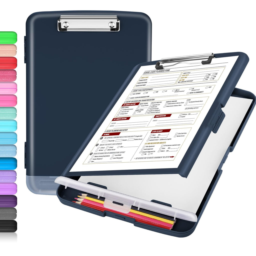 Sooez Clipboard with Storage, Clip Board 8.5 x 11 with Pen Holder, Plastic Organization Case Box for Letter Legal A4 Size Paper, Low Profile Clip, Nurses Teachers Must Haves, School & Office Supplies