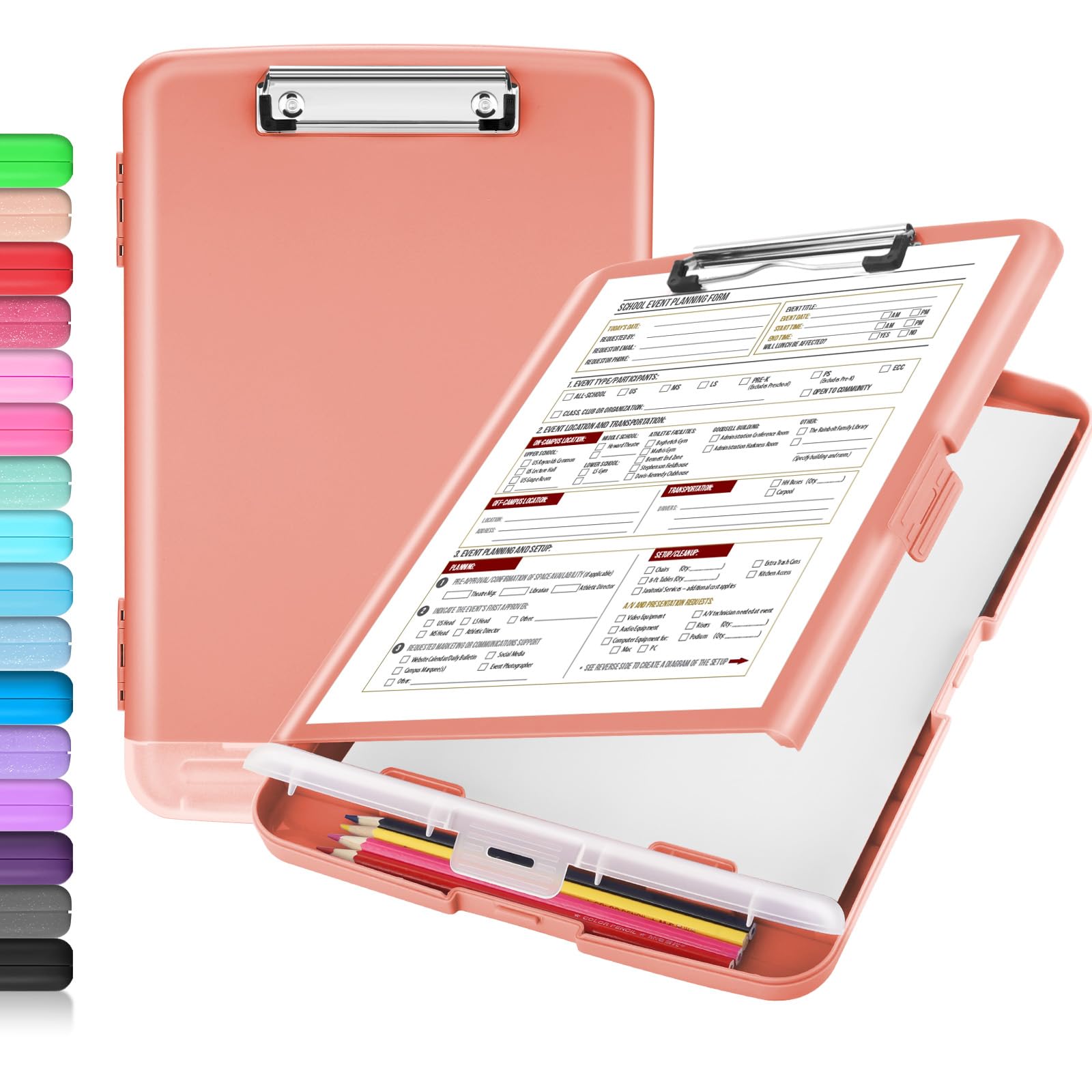 Sooez Clipboard with Storage, Clip Board 8.5 x 11 with Pen Holder, Plastic Organization Case Box for Letter Legal A4 Size Paper, Low Profile Clip, Nurses Teachers Must Haves, School & Office Supplies