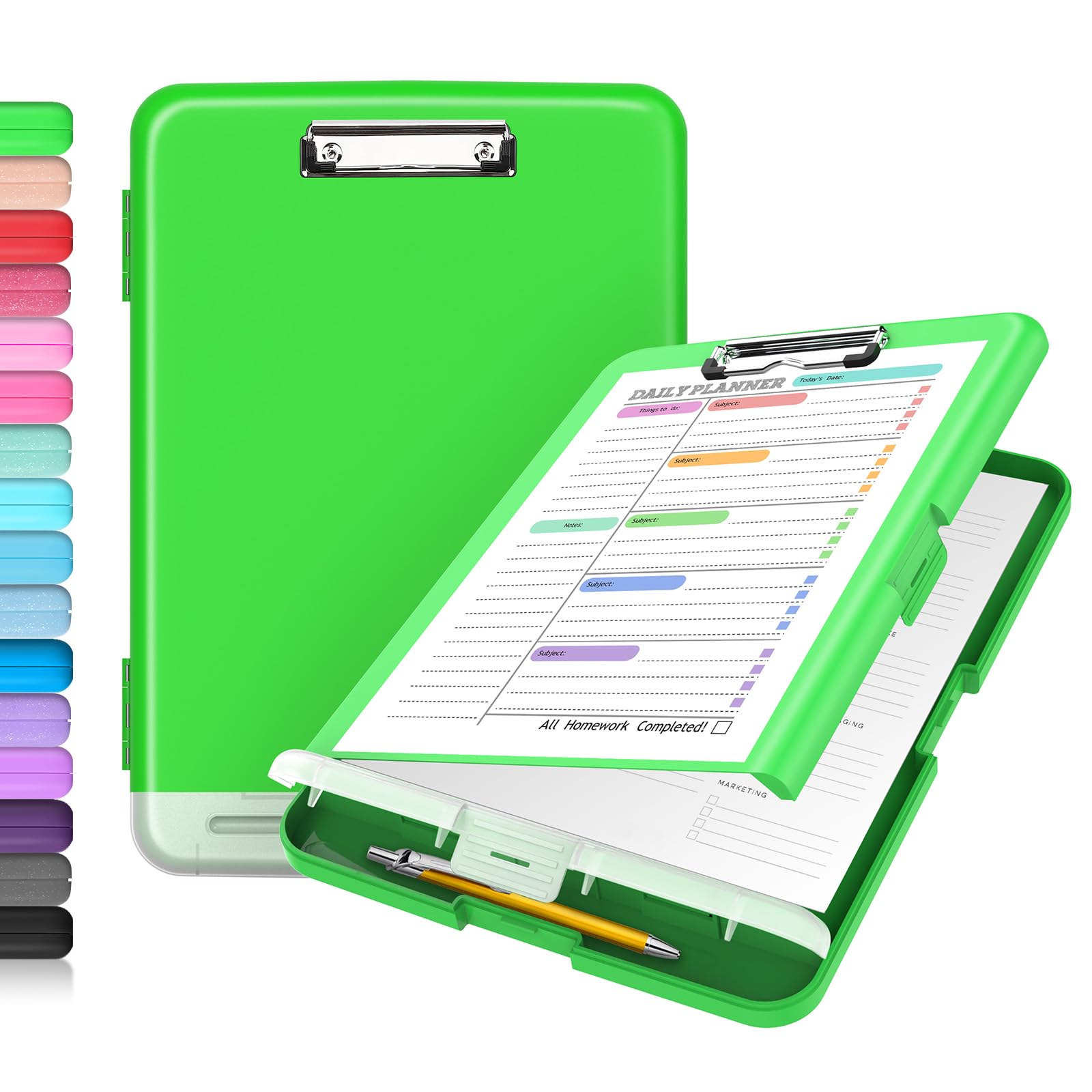 Sooez Clipboard with Storage, Clip Board 8.5 x 11 with Pen Holder, Plastic Organization Case Box for Letter Legal A4 Size Paper, Low Profile Clip, Nurses Teachers Must Haves, School & Office Supplies