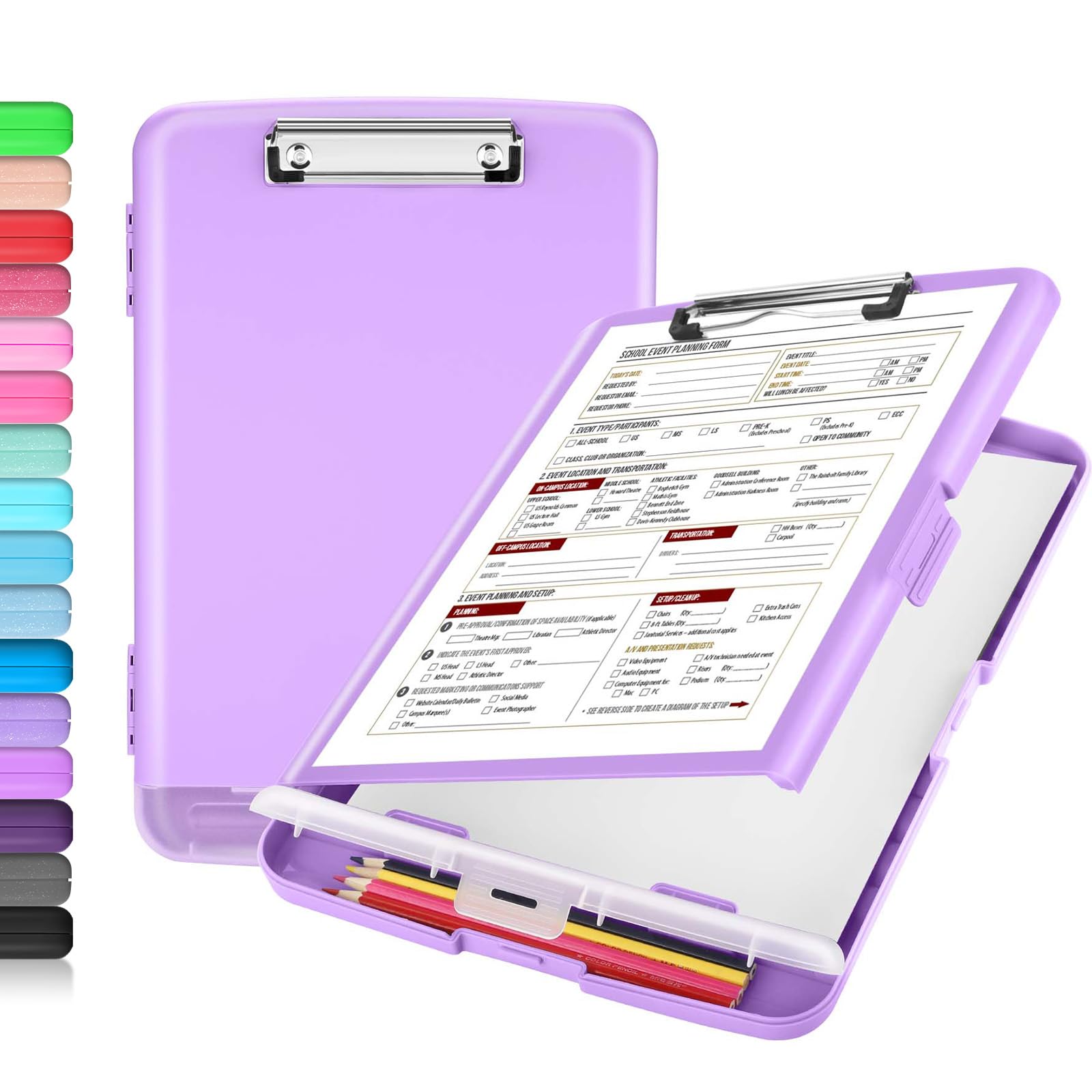 Sooez Clipboard with Storage, Clip Board 8.5 x 11 with Pen Holder, Plastic Organization Case Box for Letter Legal A4 Size Paper, Low Profile Clip, Nurses Teachers Must Haves, School & Office Supplies