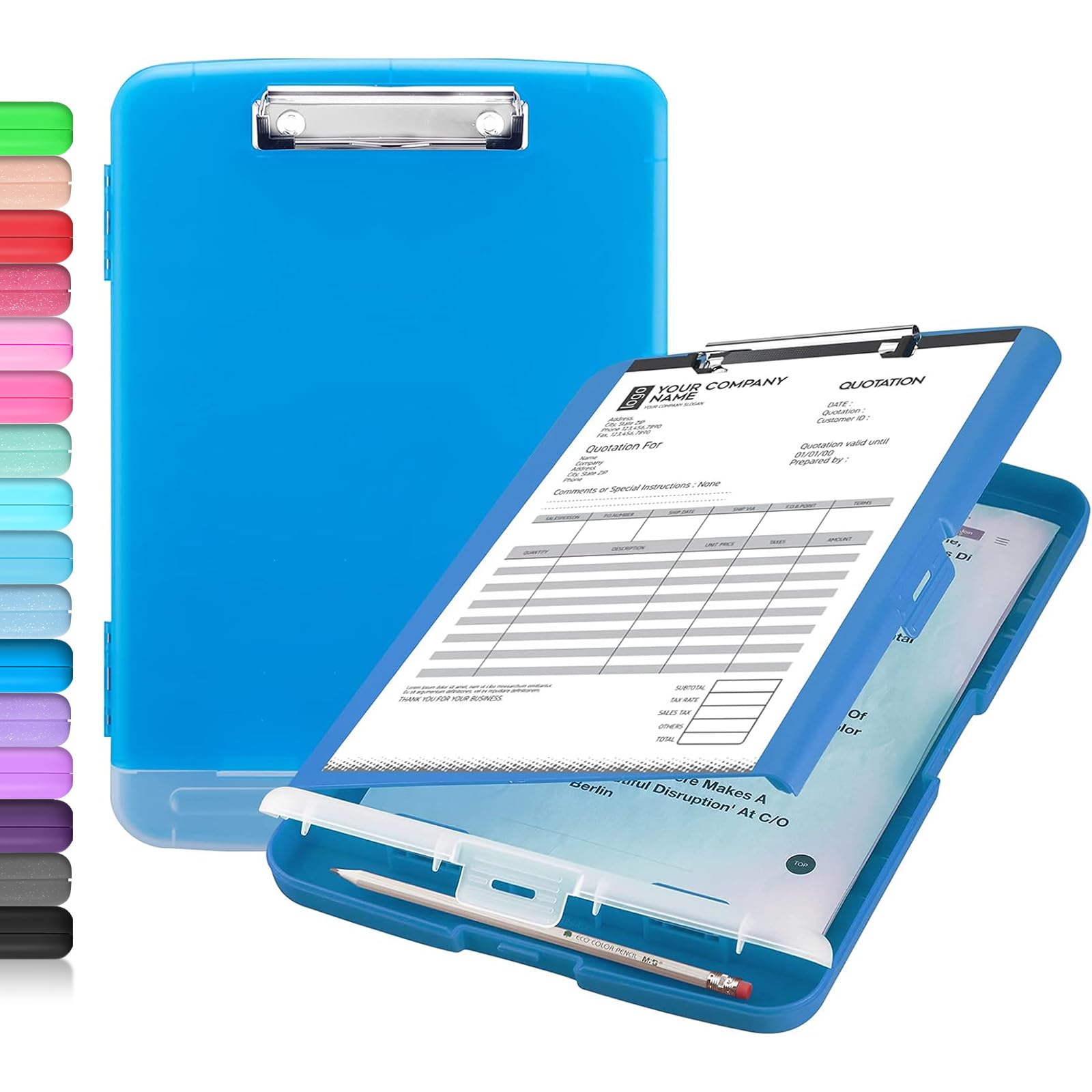 Sooez Clipboard with Storage, Clip Board 8.5 x 11 with Pen Holder, Plastic Organization Case Box for Letter Legal A4 Size Paper, Low Profile Clip, Nurses Teachers Must Haves, School & Office Supplies