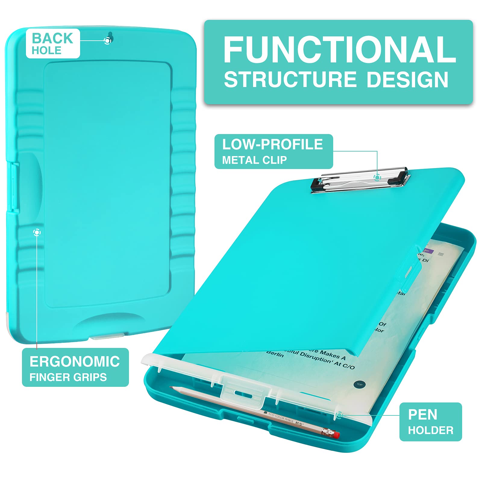 Sooez Clipboard with Storage, Clip Board 8.5 x 11 with Pen Holder, Plastic Organization Case Box for Letter Legal A4 Size Paper, Low Profile Clip, Nurses Teachers Must Haves, School & Office Supplies