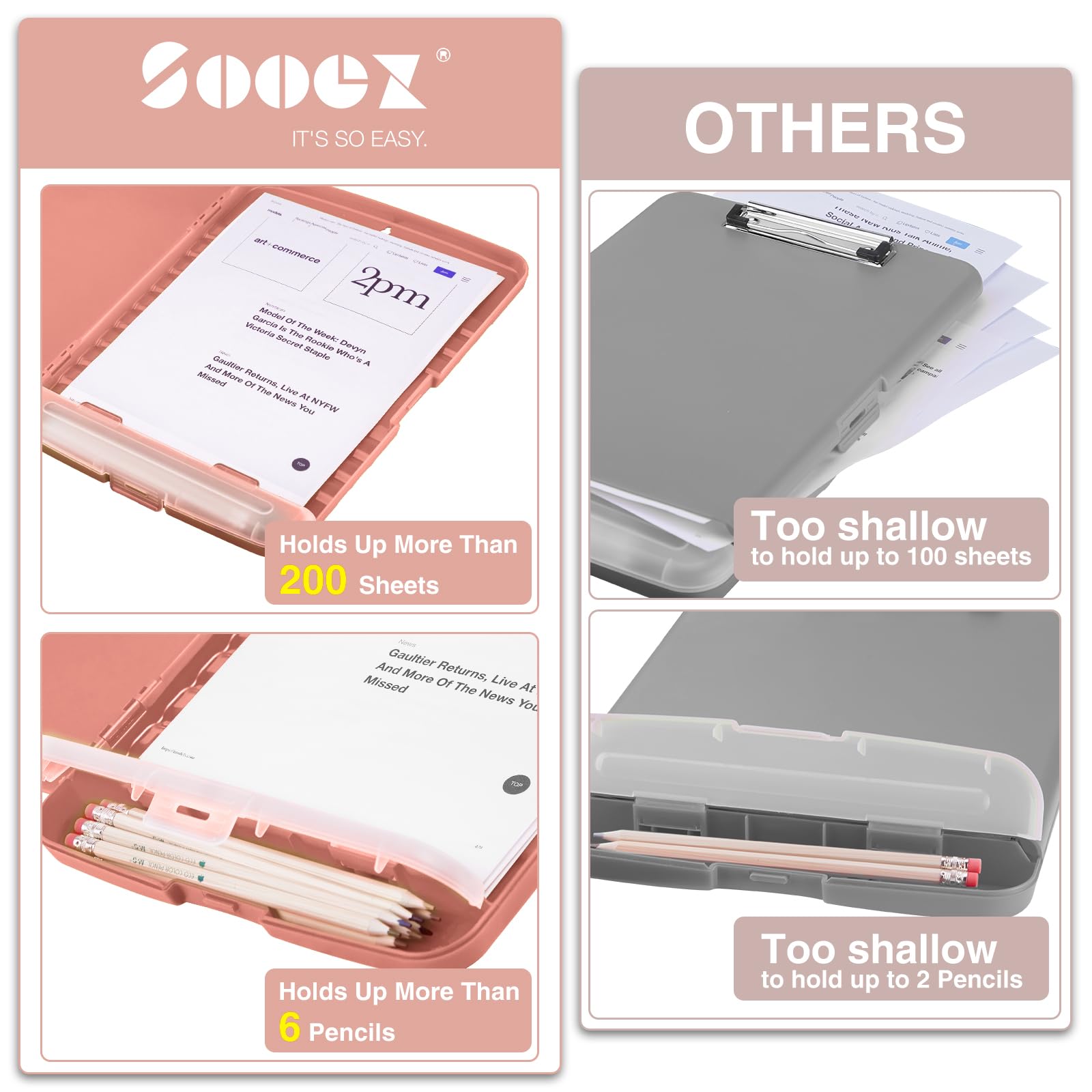 Sooez Clipboard with Storage, Clip Board 8.5 x 11 with Pen Holder, Plastic Organization Case Box for Letter Legal A4 Size Paper, Low Profile Clip, Nurses Teachers Must Haves, School & Office Supplies