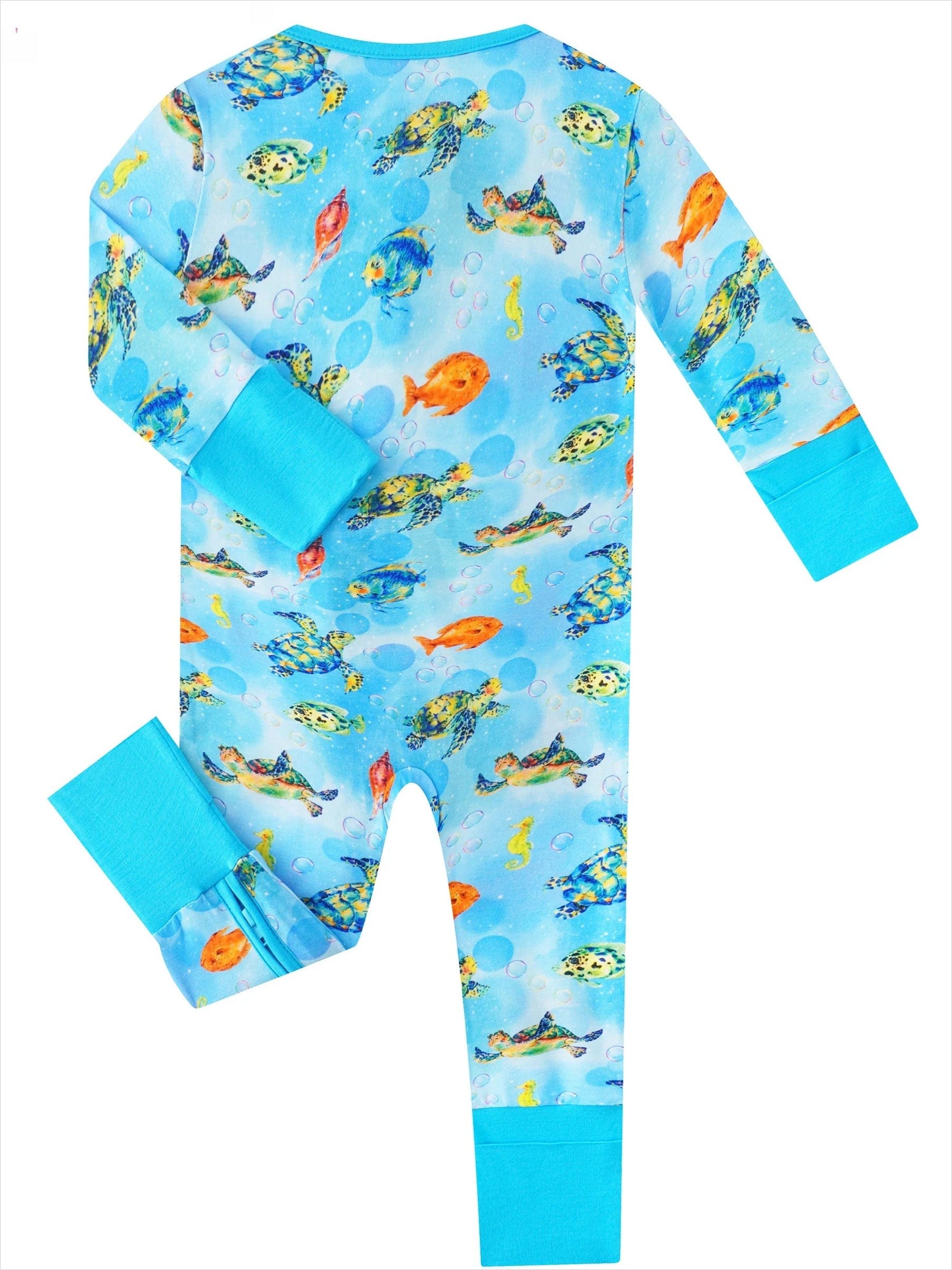 Posh TOT Sea Turtle Bamboo Baby Convertible Zippy Romper