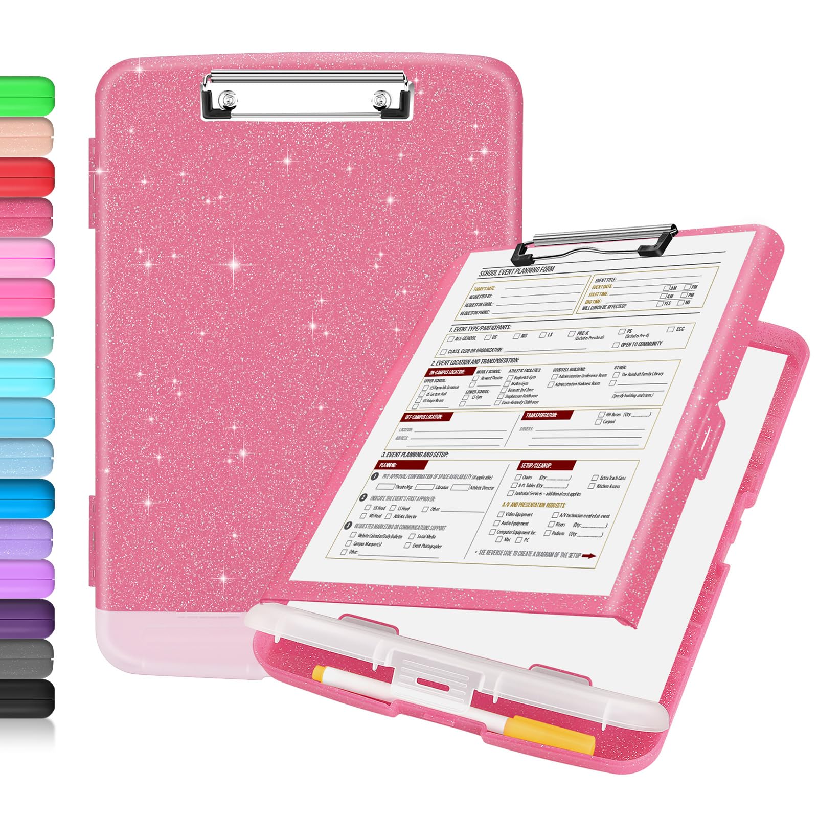 Sooez Clipboard with Storage, Clip Board 8.5 x 11 with Pen Holder, Plastic Organization Case Box for Letter Legal A4 Size Paper, Low Profile Clip, Nurses Teachers Must Haves, School & Office Supplies