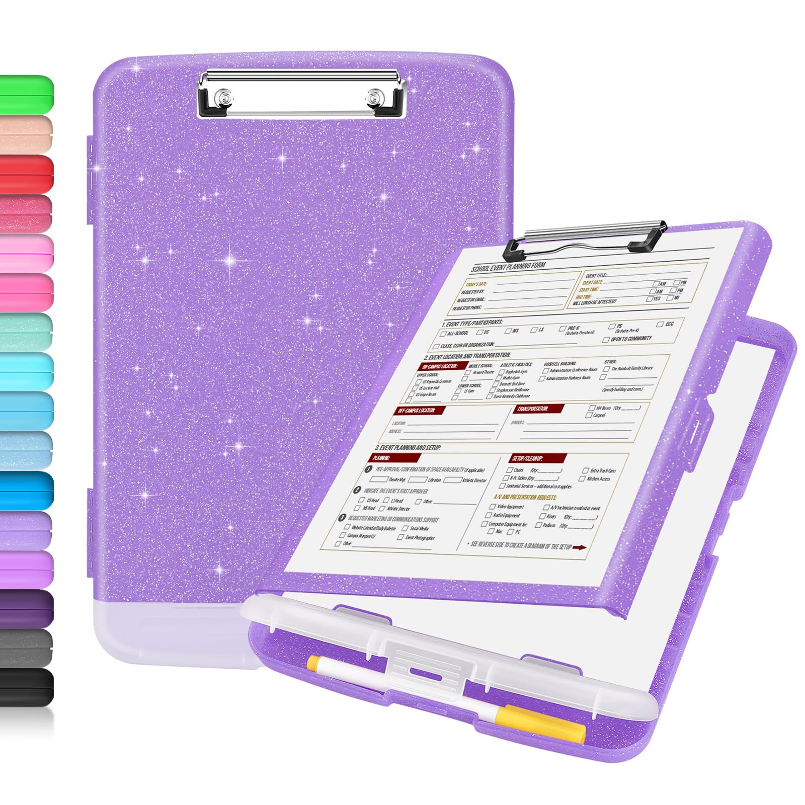Sooez Clipboard with Storage, Clip Board 8.5 x 11 with Pen Holder, Plastic Organization Case Box for Letter Legal A4 Size Paper, Low Profile Clip, Nurses Teachers Must Haves, School & Office Supplies