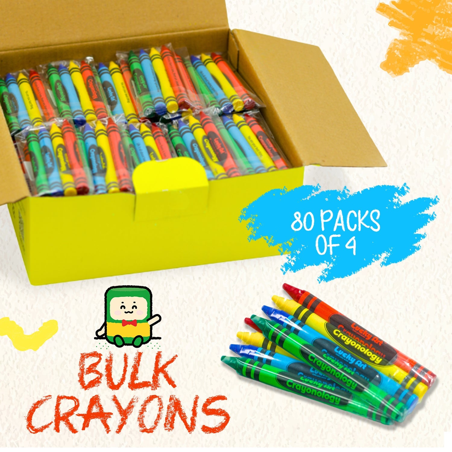 4-Color Crayon Packs – 80 Sets (320 Crayons), Bulk, Non-Toxic