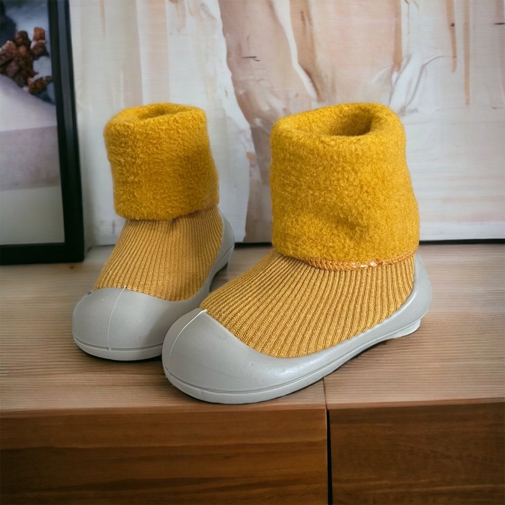 Toddler Sock Shoes with Rubber Soles | Fleece Winter Barefoot Shoes