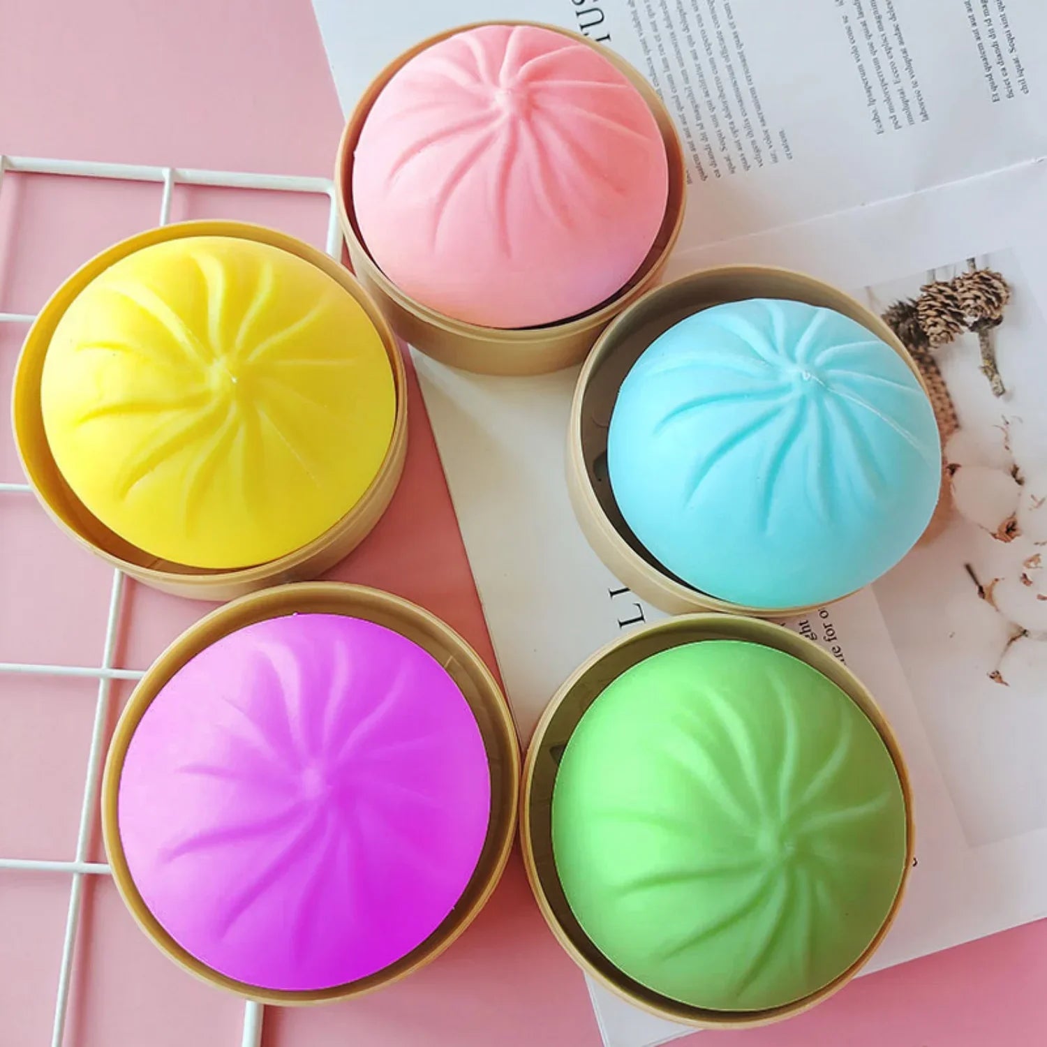 Colorful Dumpling Stress Ball Fidget Toy | Sensory Squeeze Dough with Steamer