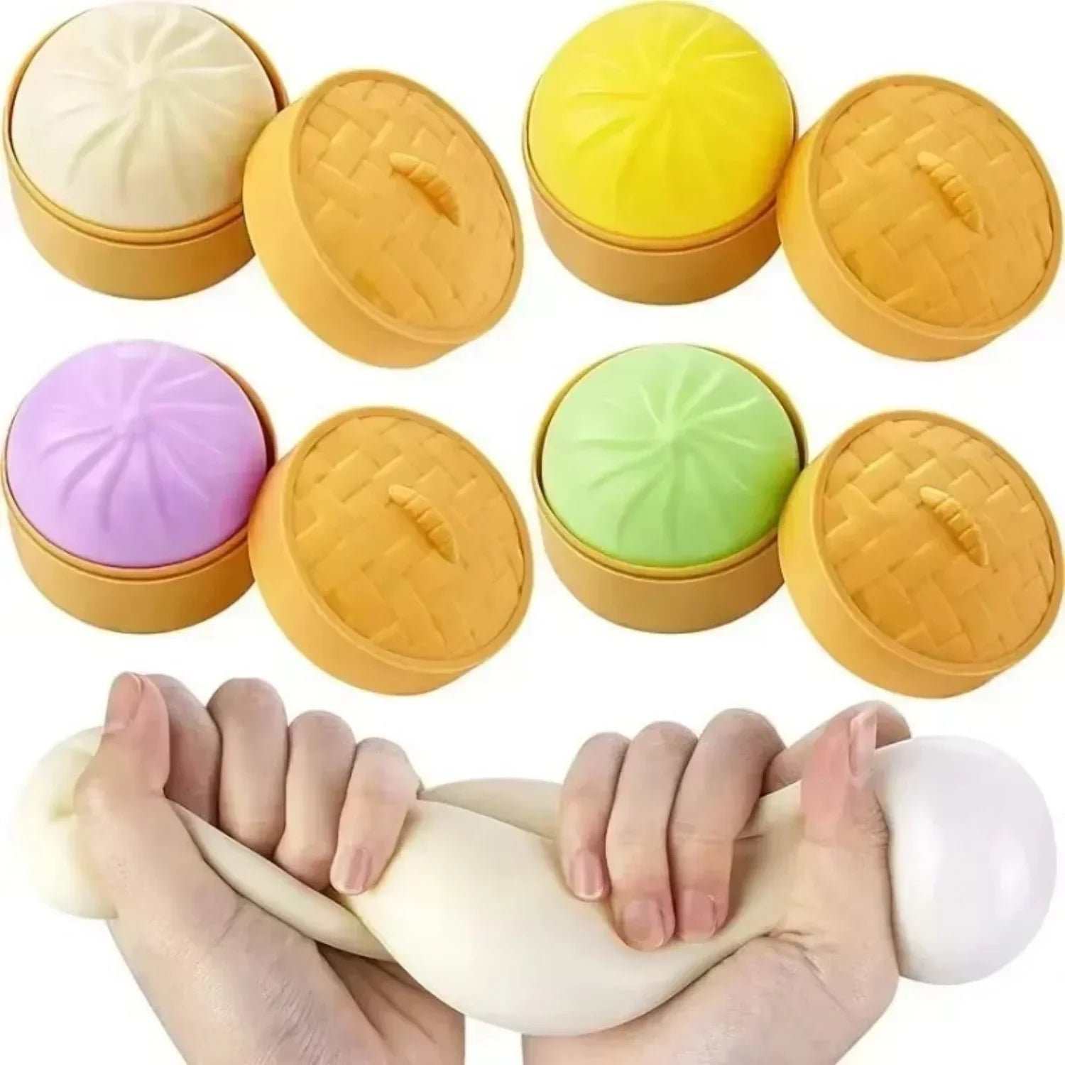 Colorful Dumpling Stress Ball Fidget Toy | Sensory Squeeze Dough with Steamer