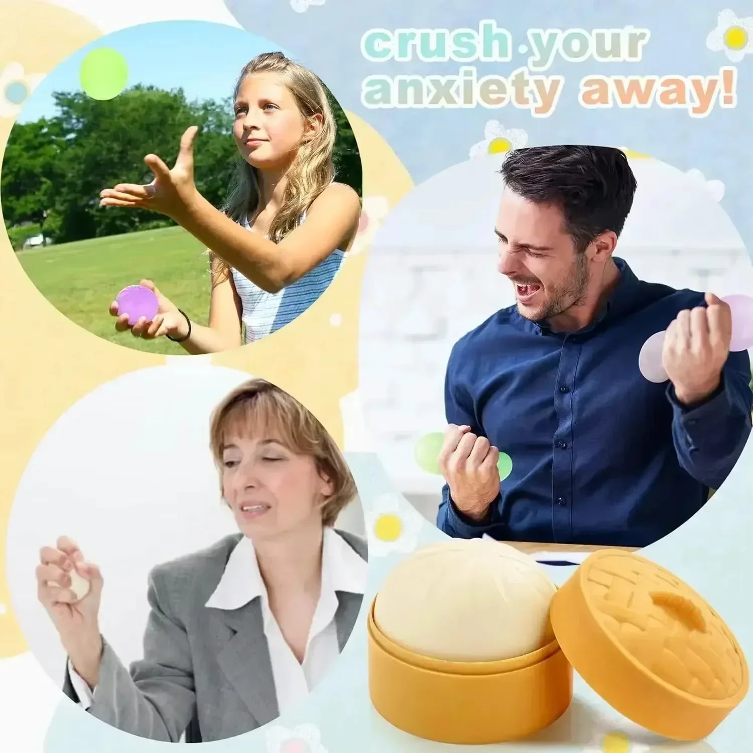 Colorful Dumpling Stress Ball Fidget Toy | Sensory Squeeze Dough with Steamer