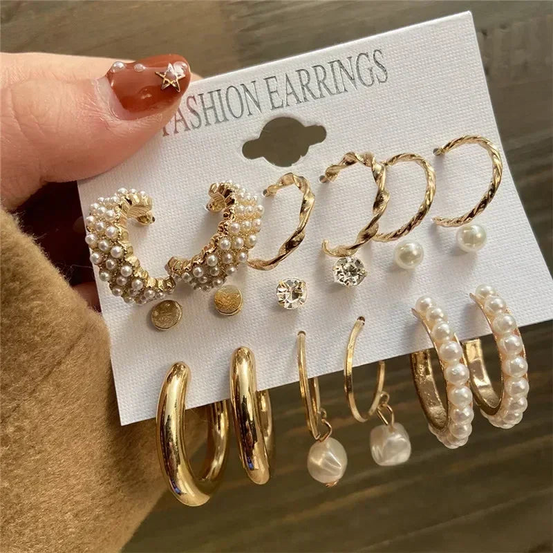 LETAPI Vintage Gold Color Circle Earrings for Women Girls Geometric Twist Dangle Earring Set New Fashion Jewelry Party Gifts